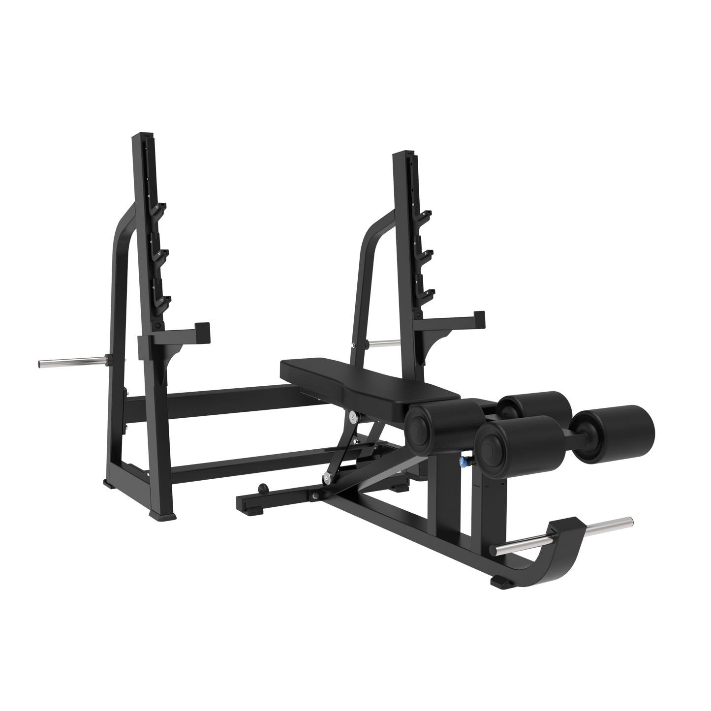 The BefitNow Canada AR86 Flat/Incline/Decline Bench Press is essential home gym equipment, featuring a barbell rack and padded leg supports—ideal for strength training exercises such as bench presses and leg workouts.