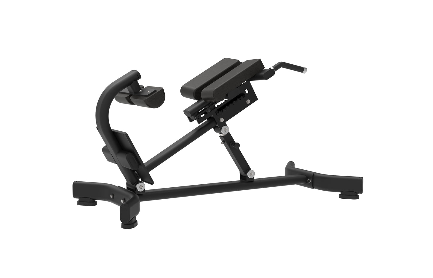 The BefitNow Canada Roman Chair is a black adjustable hyperextension bench with padded supports and a sturdy metal frame, designed for back and core workouts. Its balanced weight ensures stability. Dimensions: 60x29x32.