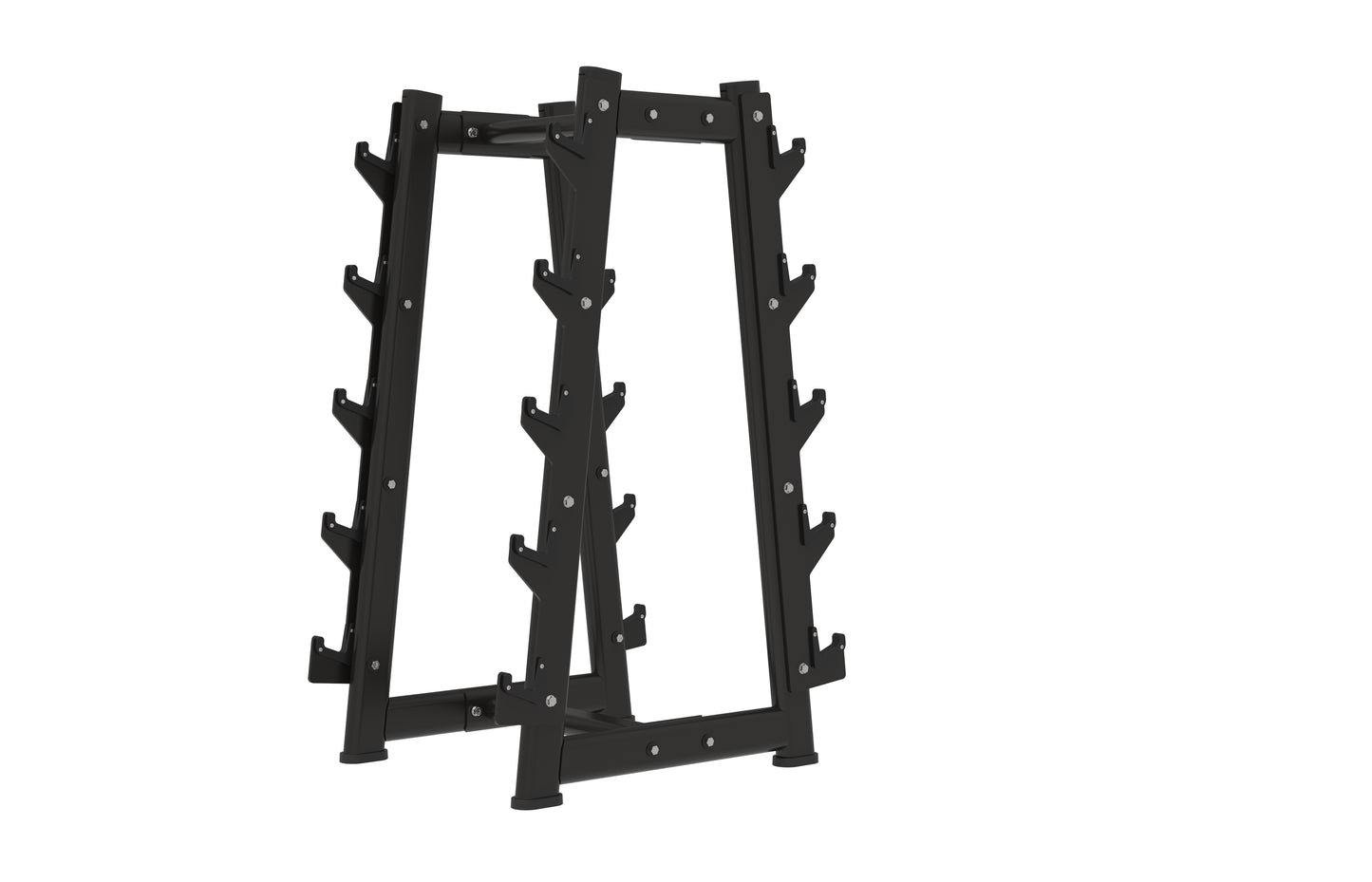 The BefitNow Canada Barbell Rack is a sturdy, black metal rack with angled, multi-tier shelves for barbells, shown on a white background to highlight its practical design and durable construction.