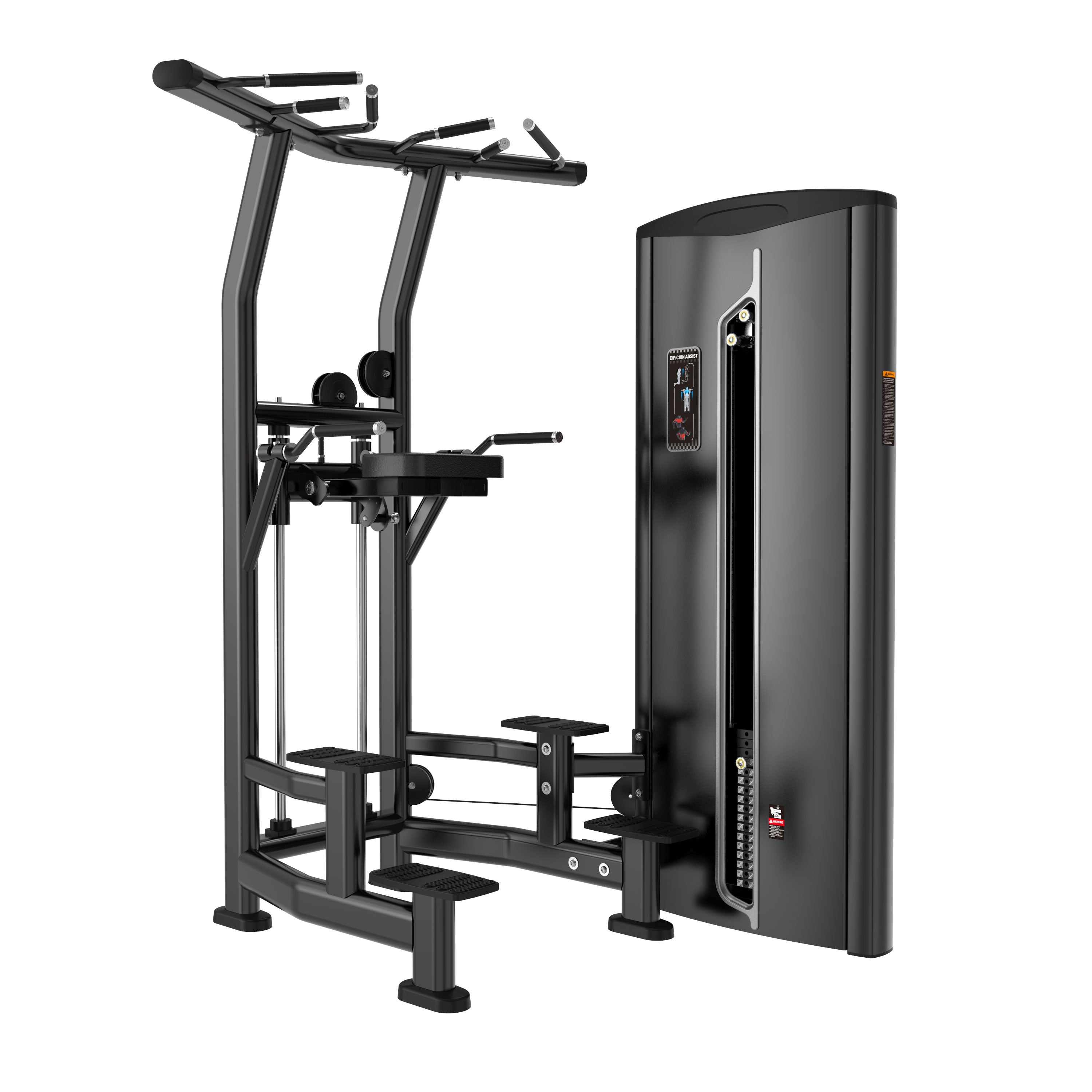 The BefitNow Canada Dip/Chin Assist is a black, multi-functional gym machine with a 714lbs weight stack, adjustable weights, pull-up bars, handles, and padded supports for versatile strength training. Its compact size fits any home or commercial gym.
