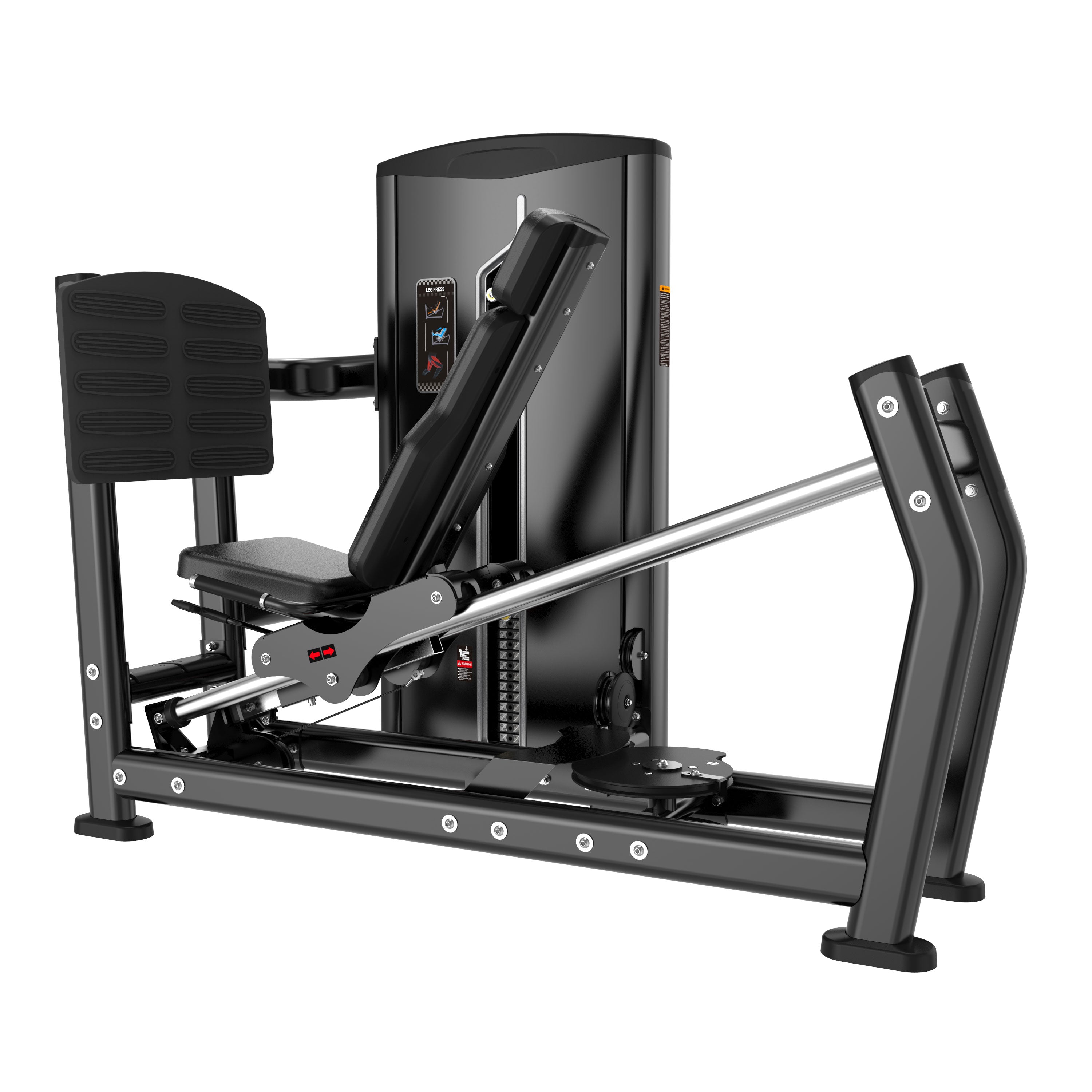 The BefitNow Canada Leg Press is a black gym strength training machine featuring a padded seat and backrest, adjustable weight stack, large footplate, and sturdy construction.