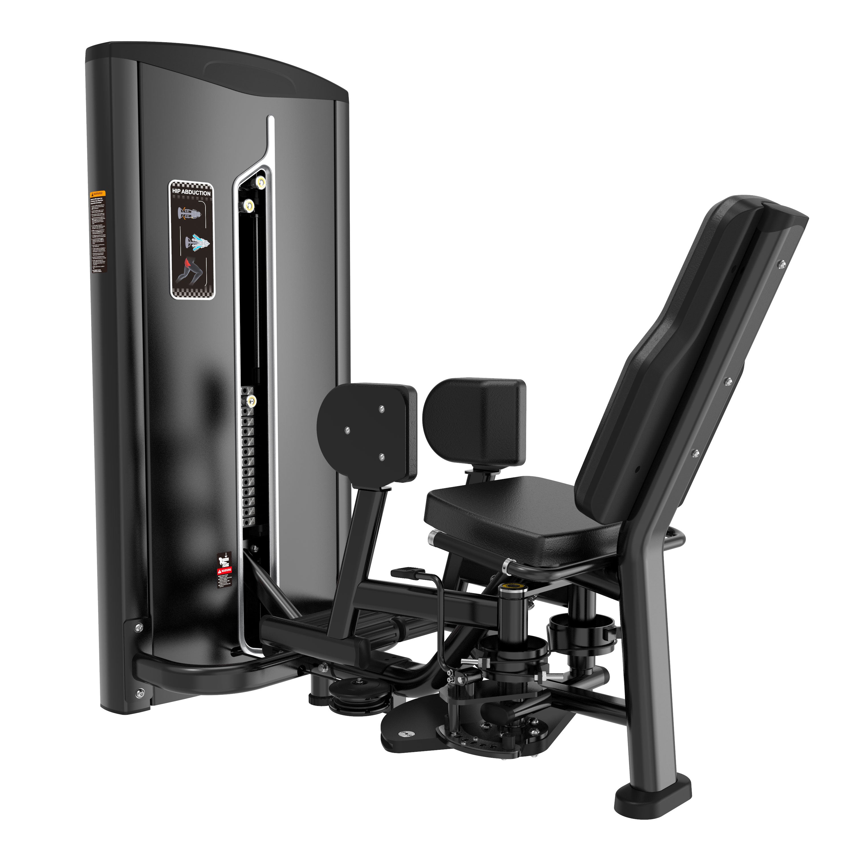 The BefitNow Canada Outer Thigh Adductor is a black, padded gym machine with a seat, backrest, two rotating leg pads, and a 551lb weight stack for inner and outer thigh exercises, shown on a plain white background.