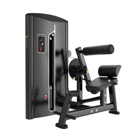 The BefitNow Canada Back Extension is a heavy-duty black seated gym machine with padded leg supports, an enclosed weight stack, and compact dimensions—ideal for any fitness space.