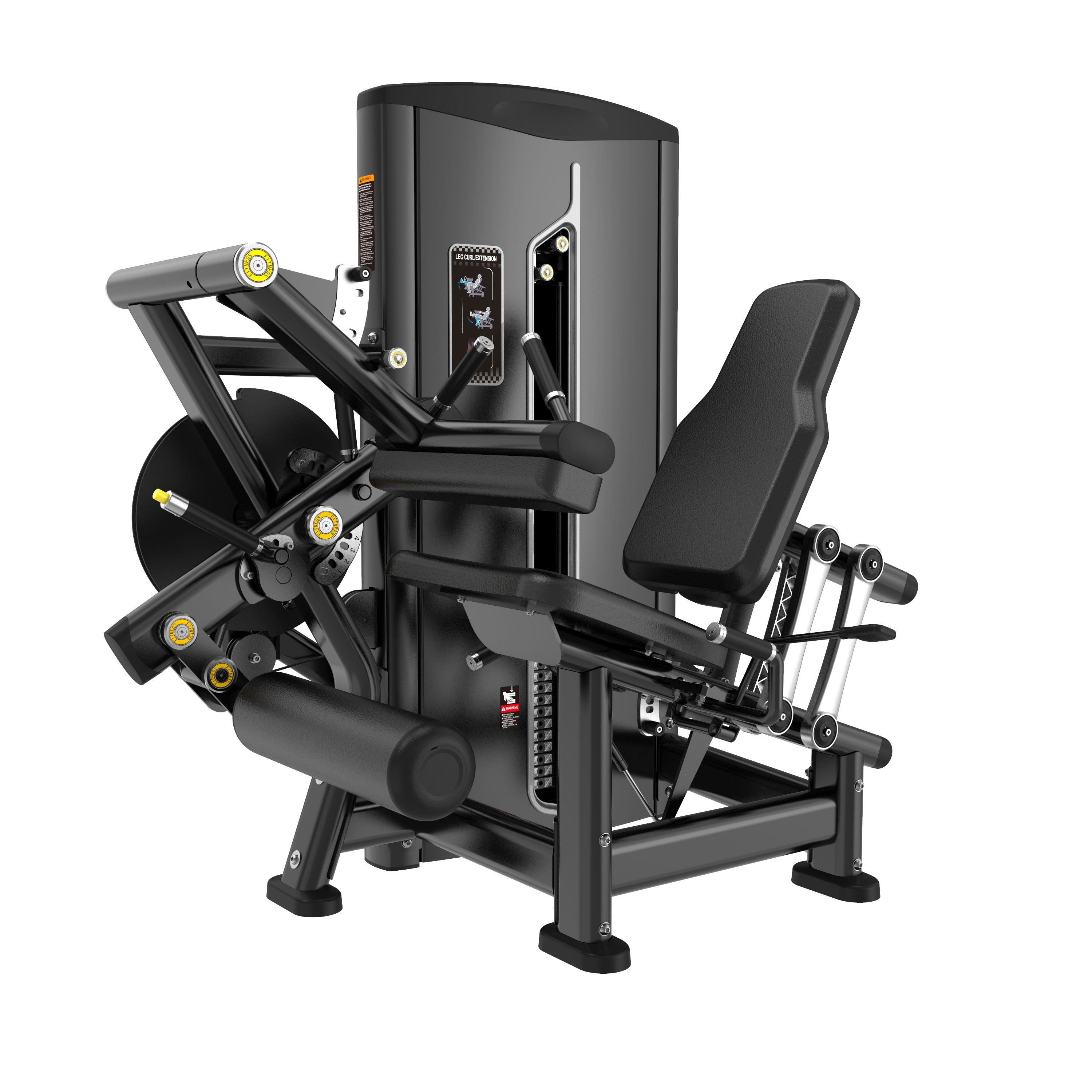 The BefitNow Canada Leg Curl/Extension is a black and gray weight machine featuring a padded seat, backrest, adjustable levers, and a weight stack for effective lower body workouts.