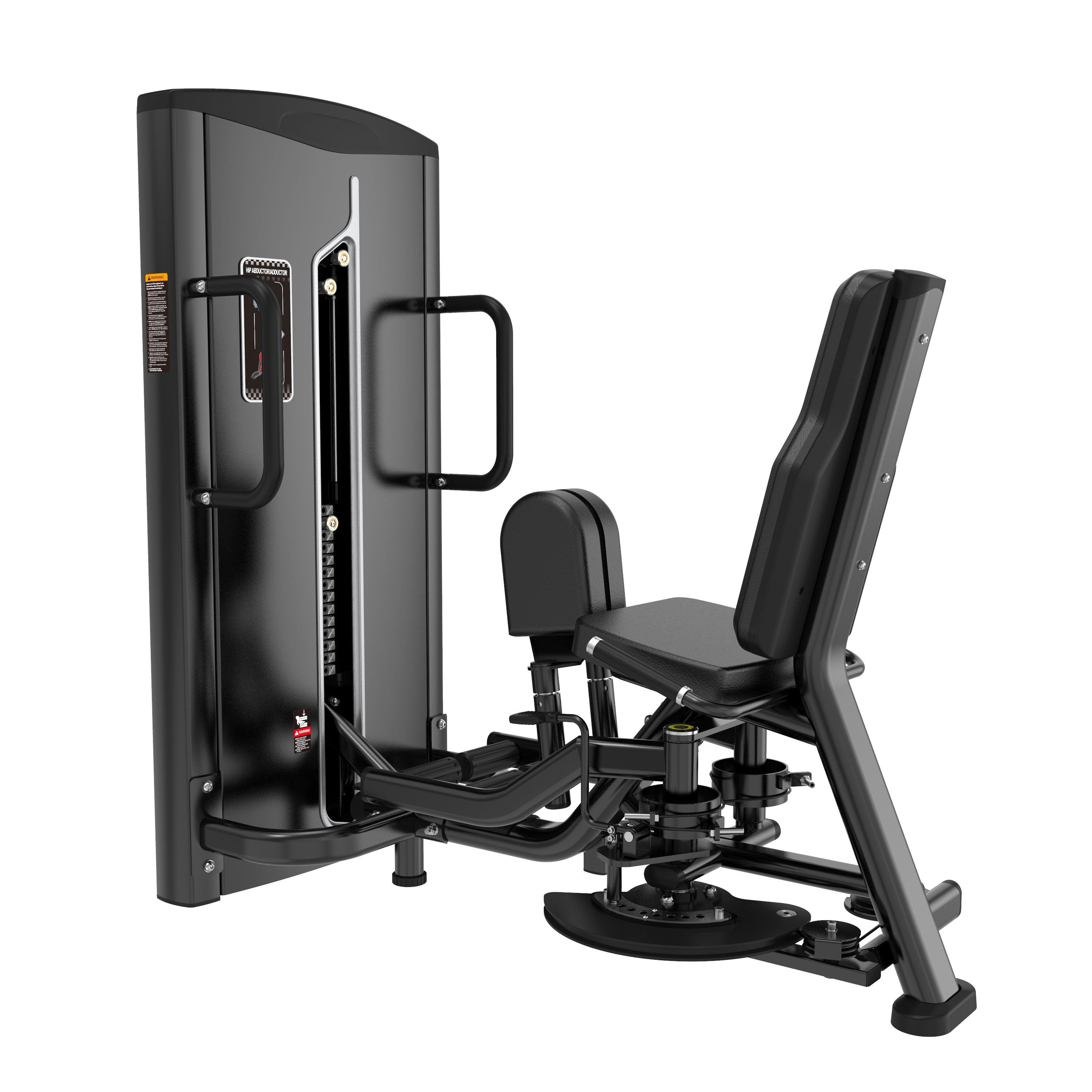 The BefitNow Canada Abductor/Adductor machine in black is designed for inner thigh strengthening, featuring dimensions of 66x63x63. It includes an adjustable seat, padded backrest, foot pedals, side handles, and a 258lbs weight stack for resistance control.