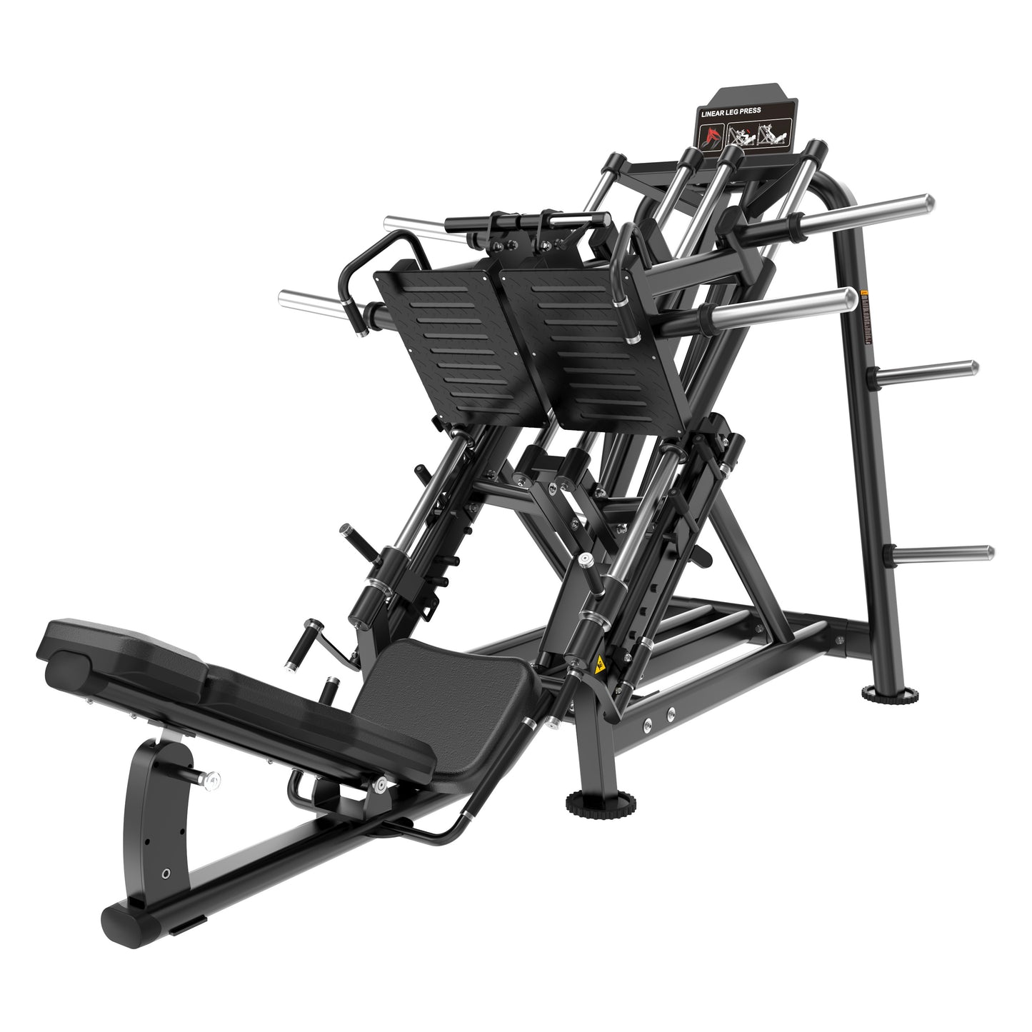 The Quadzilla Commercial ISO Leg Press by BefitNow Canada features a black finish, padded backrest, two large footplates for independent leg movement, and multiple handles—perfect for effective lower-body gym training.
