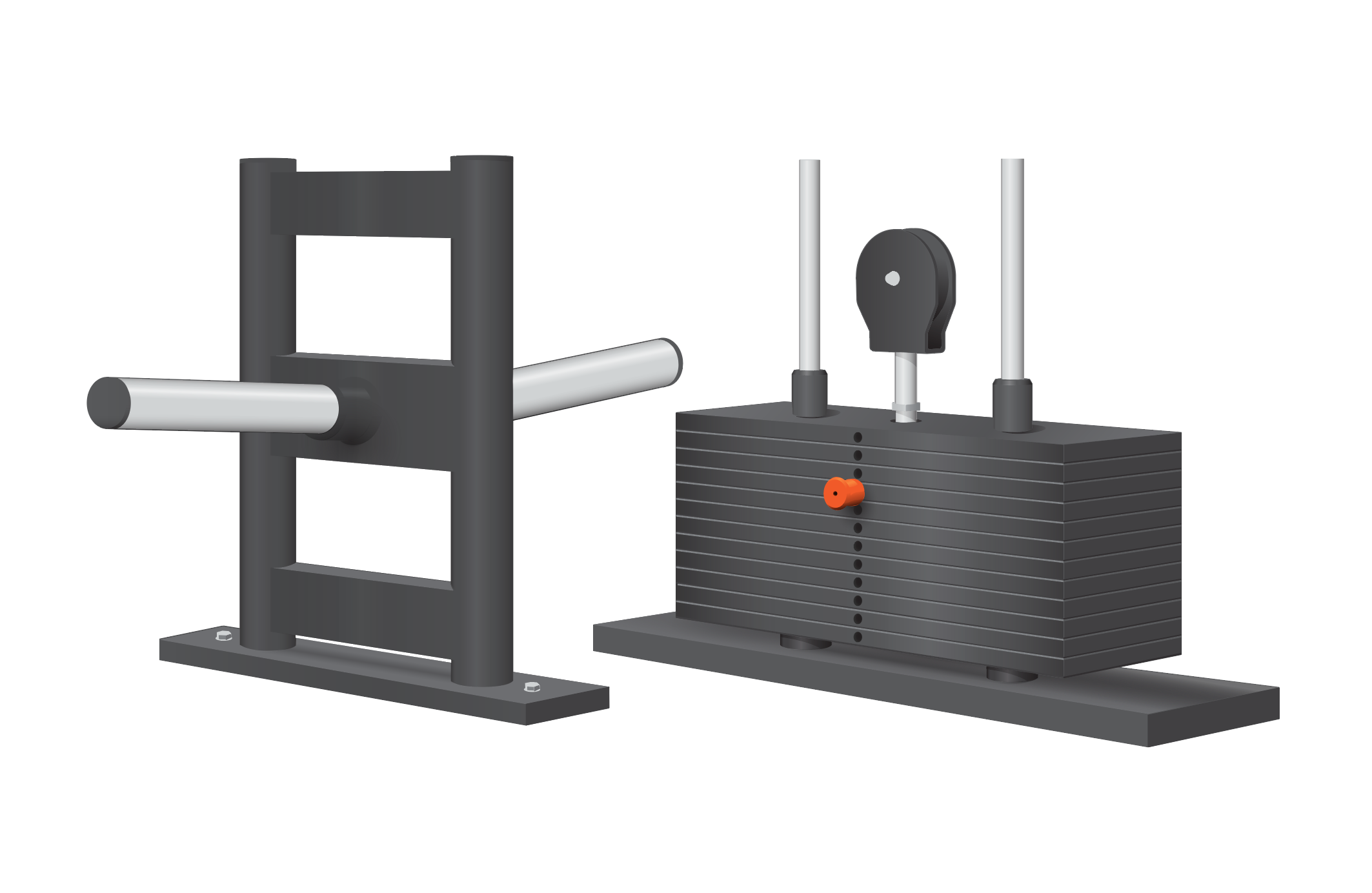 Illustration of the BefitNow Canada 264lbs Back Weight Stack Upgrade, showcasing durable construction with stacked weights on the right and a metal lever mechanism on the left. The weights feature a round knob and two vertical rods, while horizontal bars equip the lever.