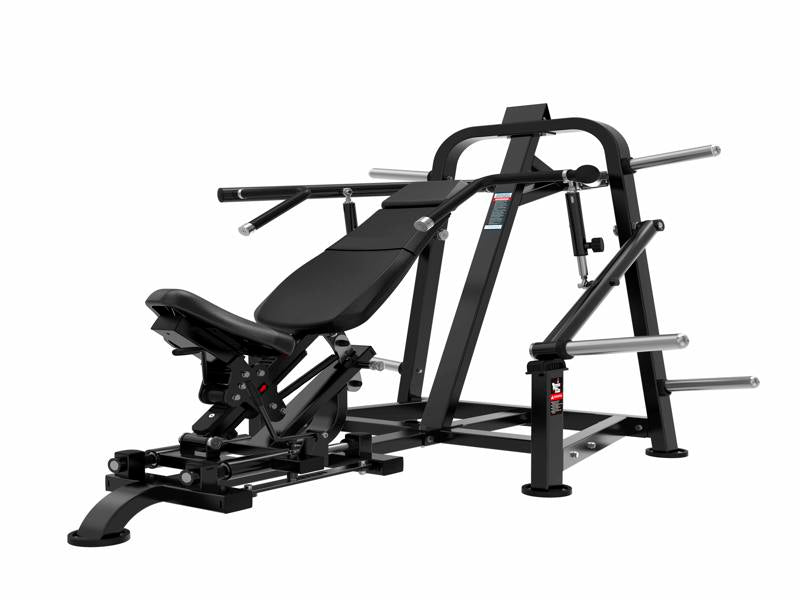 The BefitNow Canada DZ103 Incline Chest Press, featuring a black adjustable bench with padded seat and backrest, multiple bar holders, weight plate storage pegs, and clear dimension markings, is set against a white background.