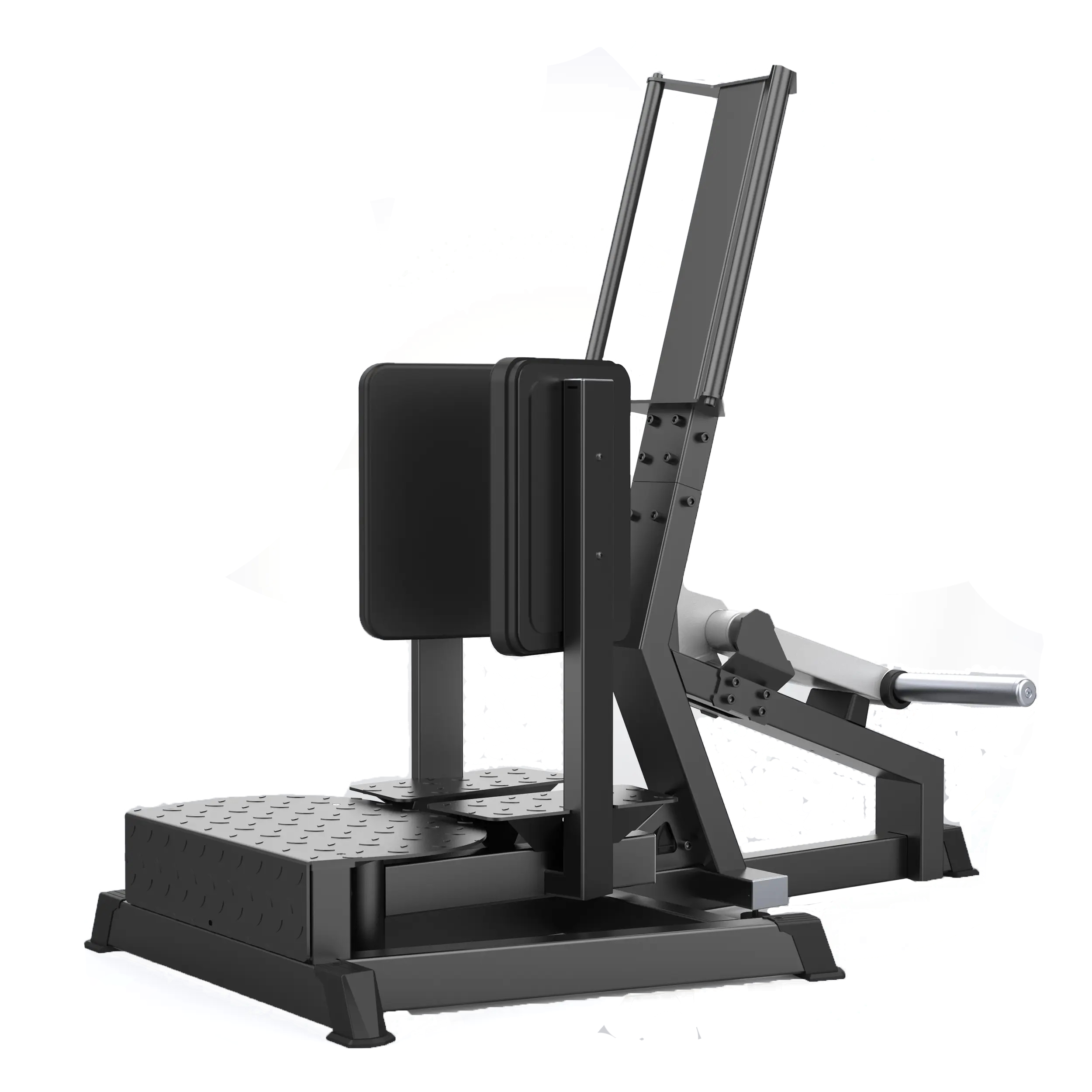 The BefitNow Canada DZ110 Standing Abductor features a black and silver finish, ergonomic backrest, sturdy handles, and clearly marked specs—ideal for lower body strength training in any gym.