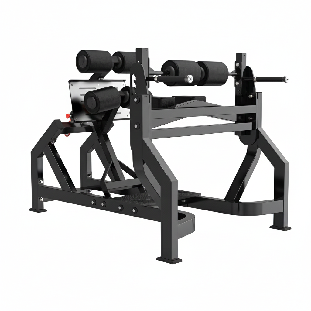 The BefitNow Canada F93 Adjustable abdominal and back extension is a black and silver gym machine with padded rollers, adjustable parts, a sturdy metal frame (70"x61"x95", 278lbs), shown on a white background.