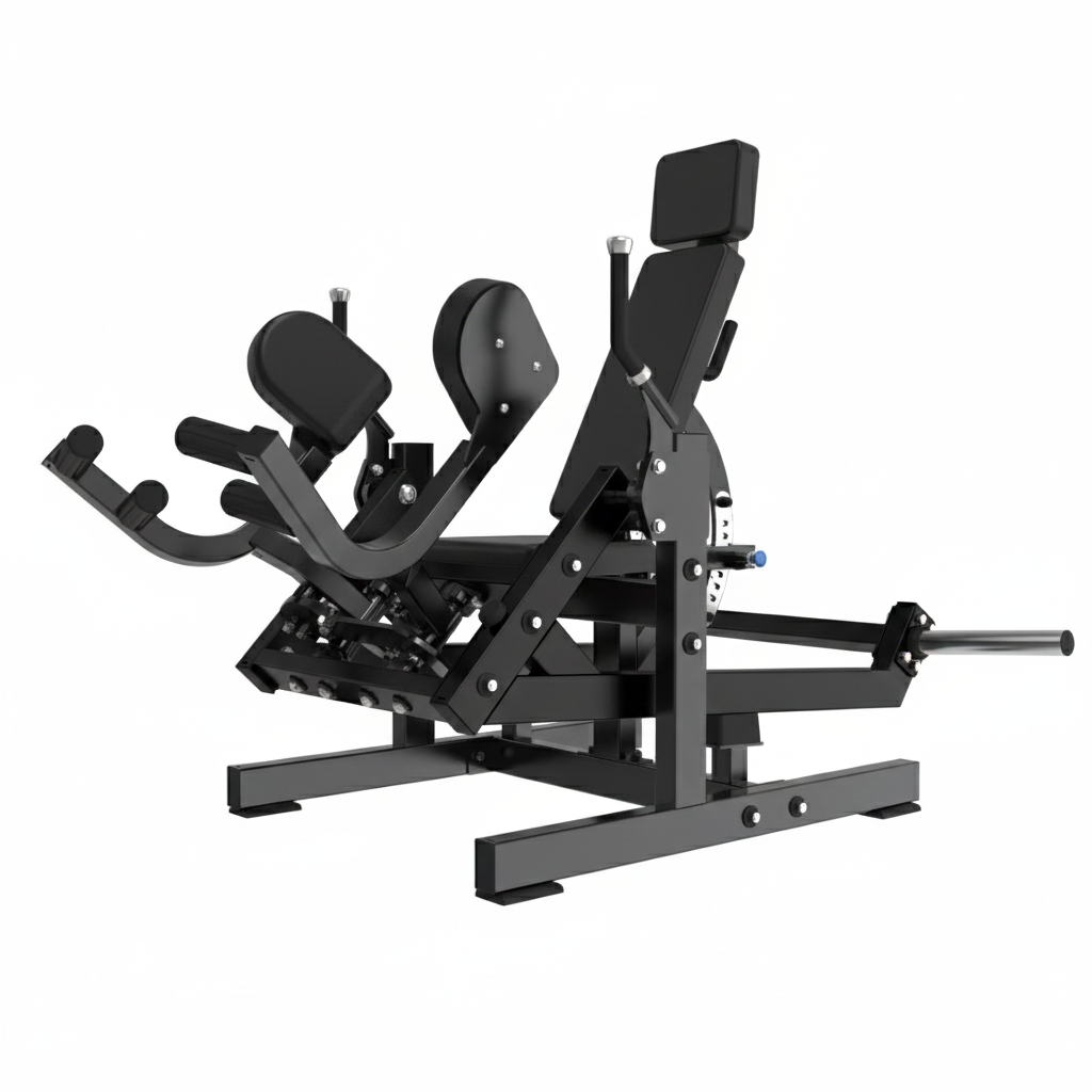 The BefitNow Canada TM112 Abductor is a black commercial gym machine with cushioned pads, adjustable levers, and a sturdy metal frame for leg workouts. Measures 66"x54"x55", weighs 291 lbs; isolated on white background.