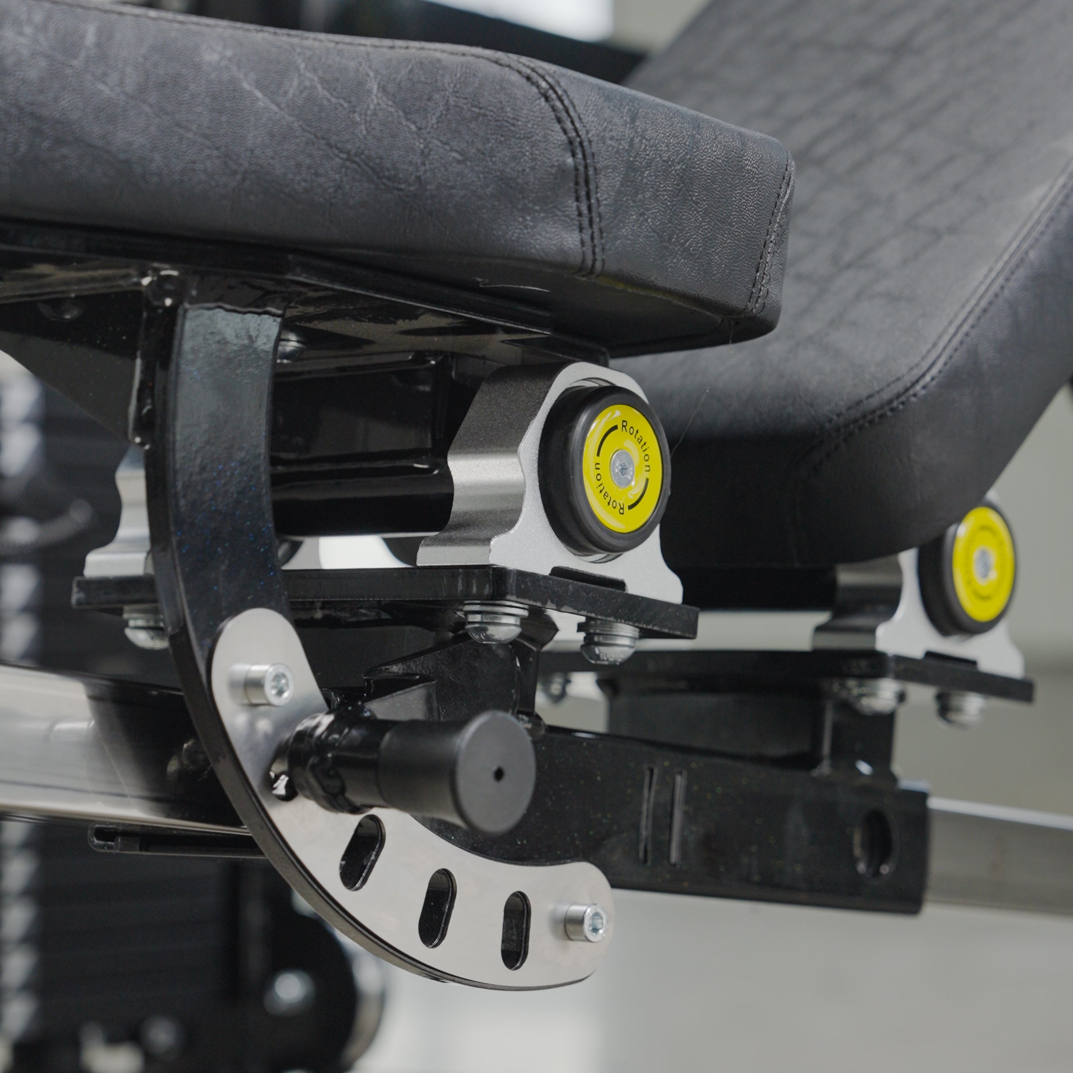 Close-up of the BefitNow Canada Shoulder Press/Seated Chest Press featuring a sturdy metal frame, black padded seat and backrest, yellow adjustment knobs, and 595lb weight capacity—ideal for your gym. Includes lifetime warranty for peace of mind.