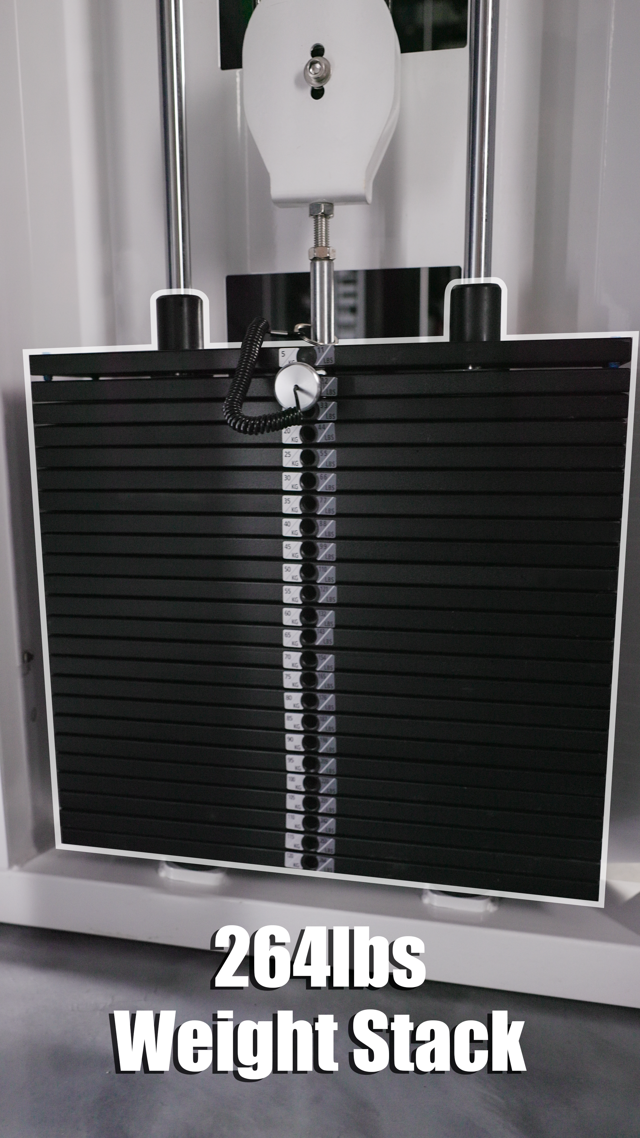 The Kahuna All in One Power Rack by BefitNow Canada features a stack of commercial steel weights, ideal for home gyms or trainers, ensuring lasting performance.