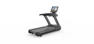The Shua T8919T Commercial Treadmill features a black design, spacious running area, and built-in touchscreen displaying a runner on a nature trail. It’s powered by an efficient AC 3.0 HP motor and set against a white splash-shaped background.