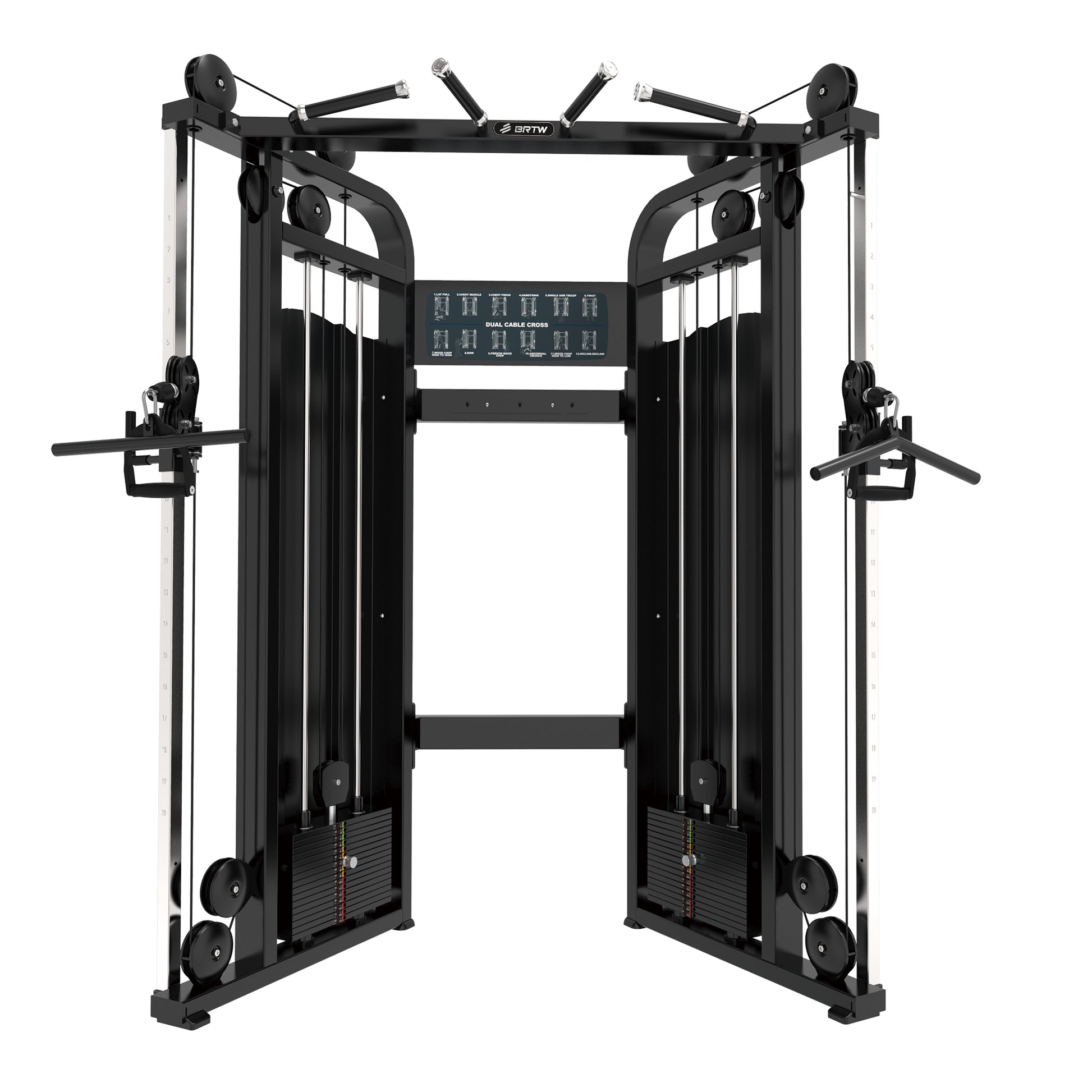 The BefitNow Canada AR17 Functional Trainer is a black dual adjustable cable machine with multiple pulleys, adjustable arms, and 780lbs weight stacks—perfect for home strength training and functional fitness.