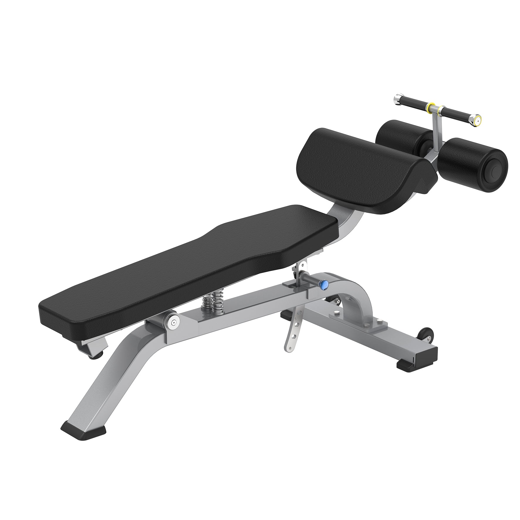 The BefitNow Canada TB37 Adjustable Abdominal Bench features a padded black seat and backrest, silver metal frame, leg support rollers, and stability bar. Its compact design supports diverse weight training at home or in the gym.
