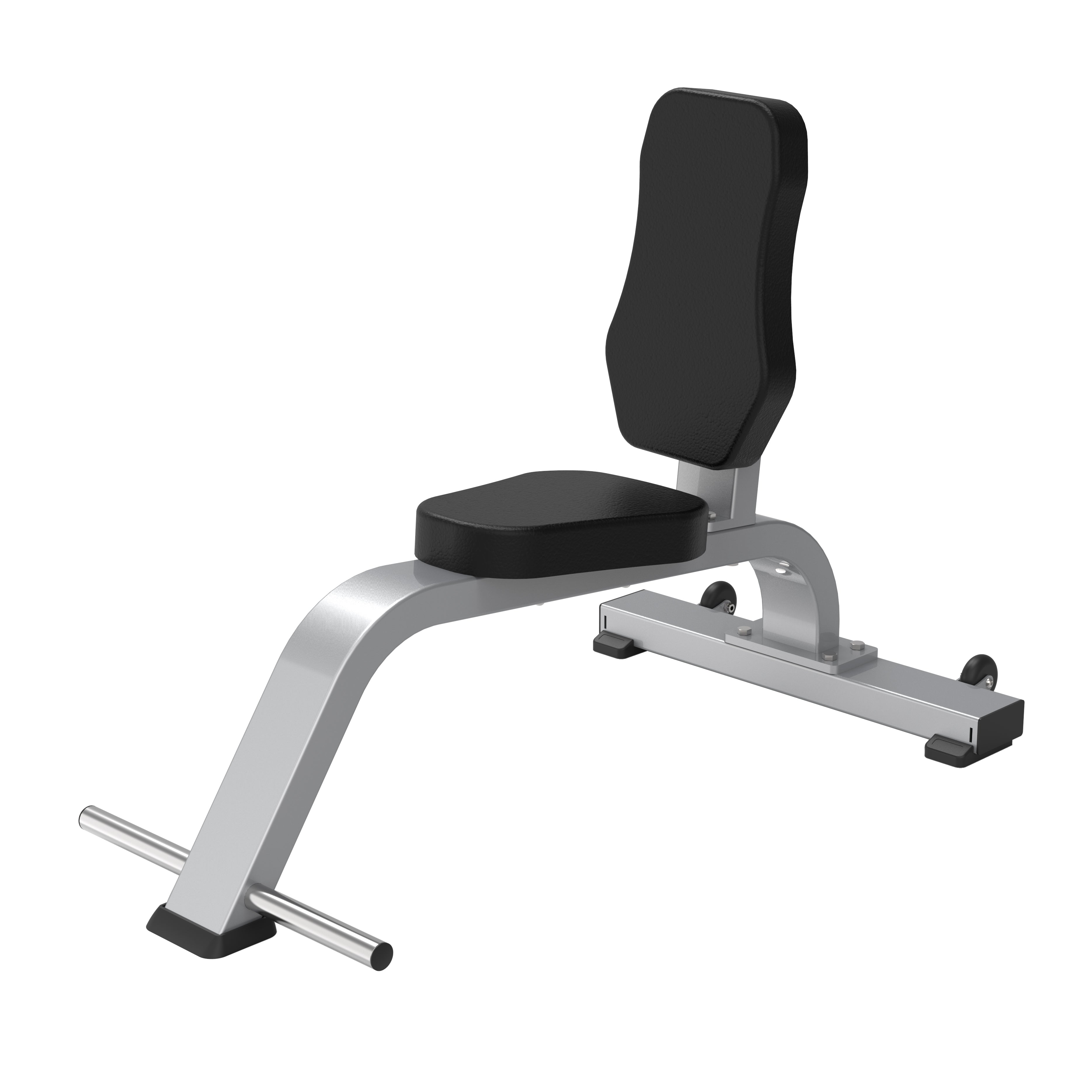 The TB38 Multi Purpose Bench by BefitNow Canada is a gym bench with a black padded seat and backrest on a silver frame. Designed for workouts, it includes a front support bar for stability and can handle significant weight, ensuring reliable performance in any fitness space.