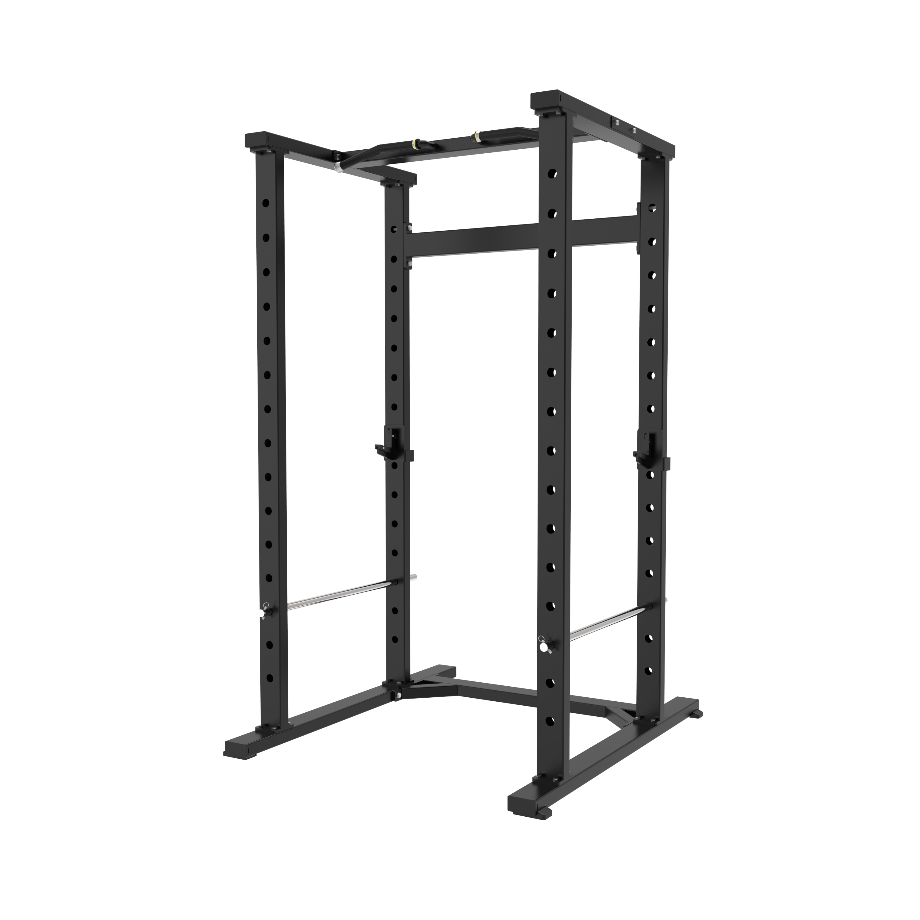 The BefitNow Canada TB48 Power Cage is a black metal rack (58"x52"x90", 298 lbs) with multiple adjustable holes, top pull-up bar, and two safety bars—ideal for weightlifting and strength training.