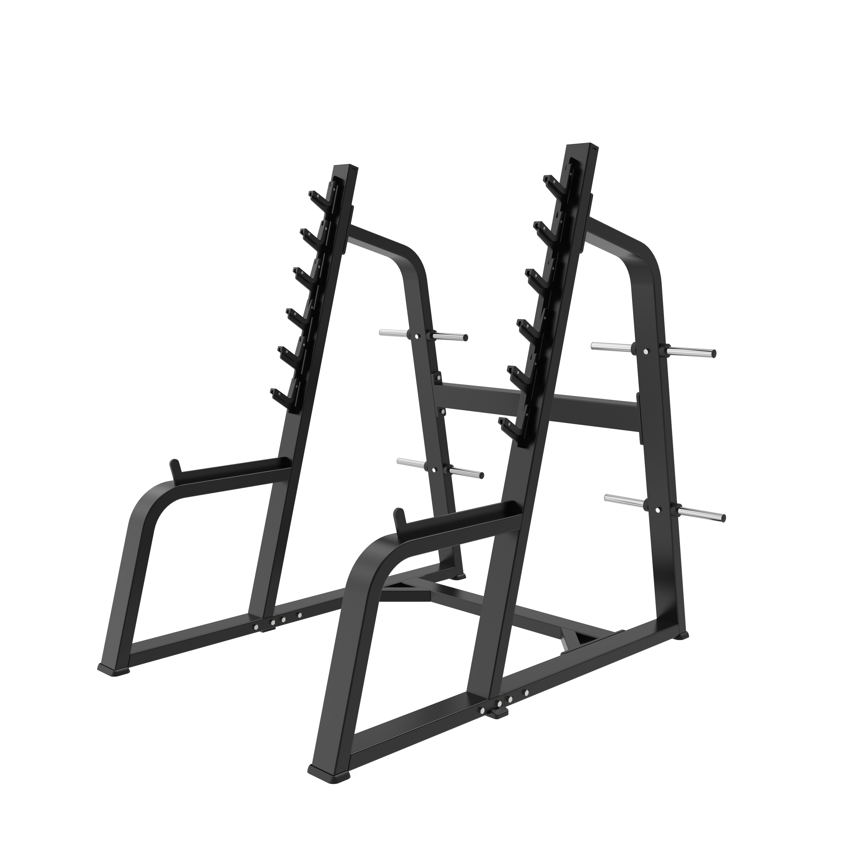 The BefitNow Canada TB50 Squat Rack is a black metal rack with multiple barbell height settings, side pegs for weight storage, weighs 209 lbs, and measures 70"x66"x70", pictured against a plain white background.