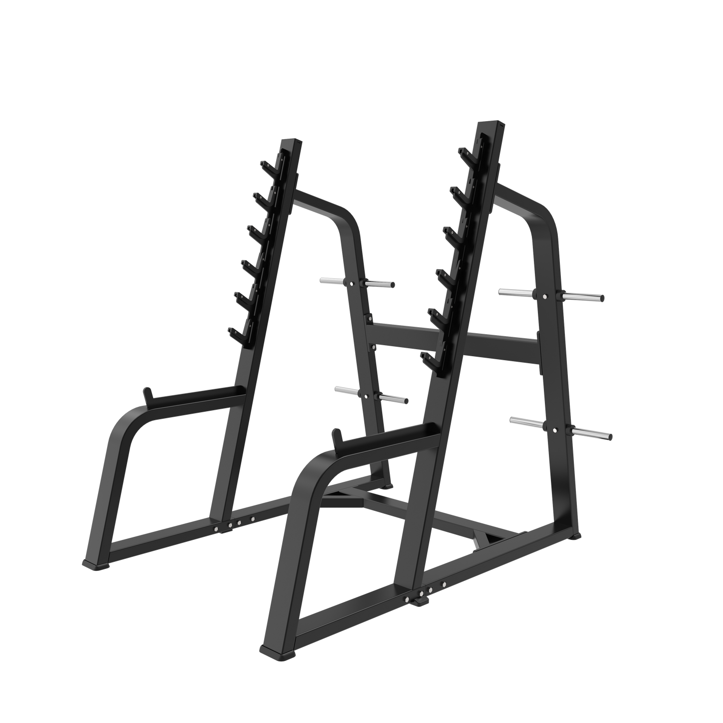 The BefitNow Canada AR50 Squat Rack is a black metal unit (209lbs, 70"x66"x70") featuring multiple barbell holders at various heights and horizontal pegs for weight storage, displayed against a plain white background.