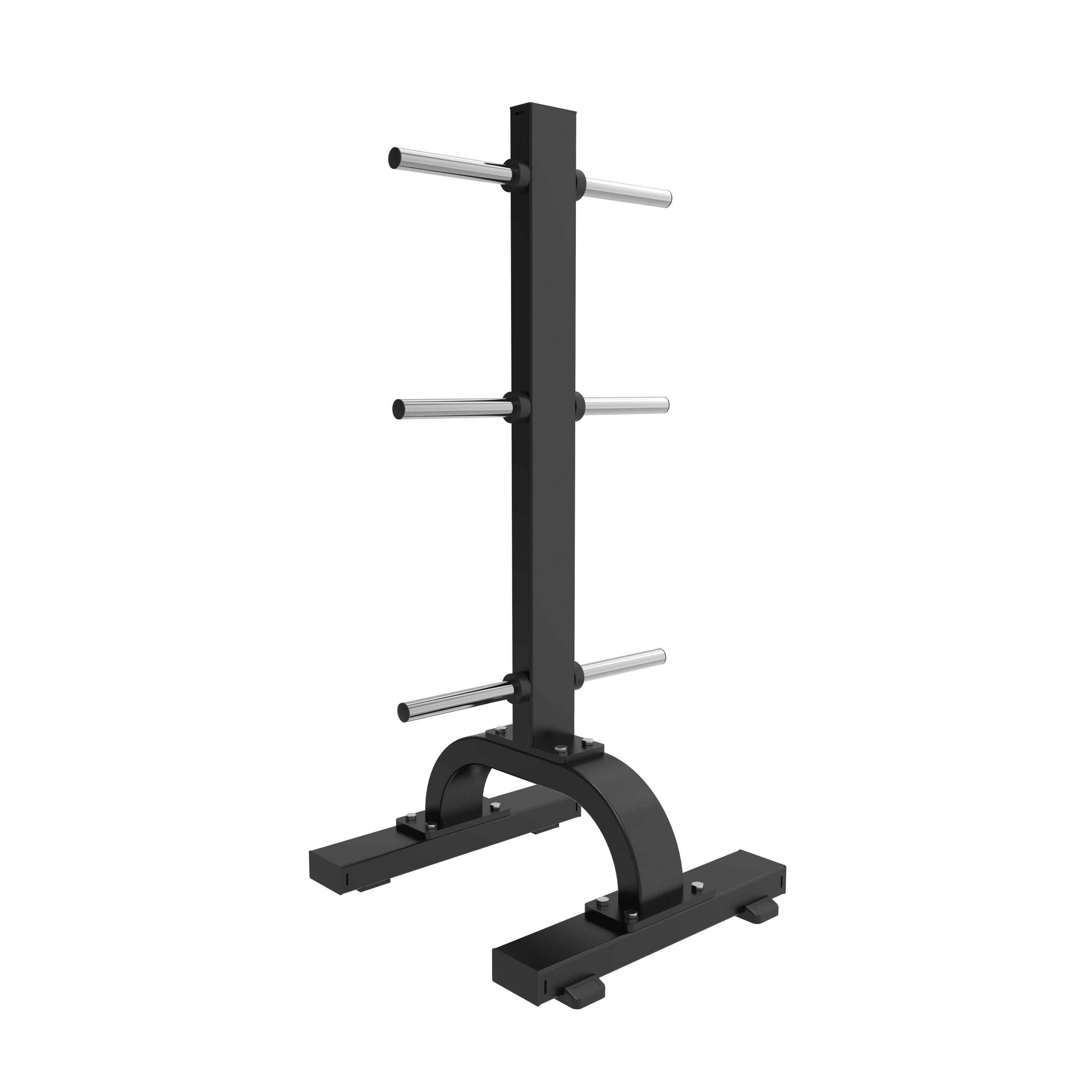 The BefitNow Canada TB54 Plate Tree is a black, vertical rack with six horizontal pegs for weight plates, measuring 23"x25"x50" and weighing 55lbs, shown against a plain white background.