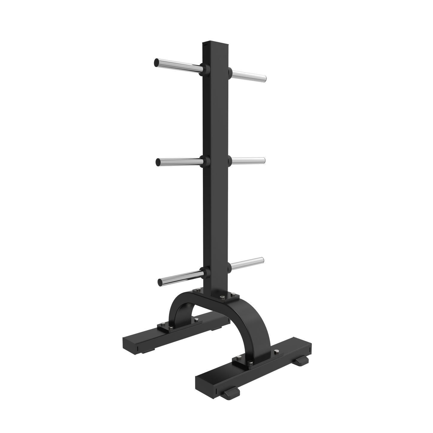 The BefitNow Canada AR54 Plate Tree is a black vertical rack with six horizontal metal pegs (three per side) on a stable base, measuring 23"x25"x50" and weighing 55 lbs. Photographed against a plain white background.