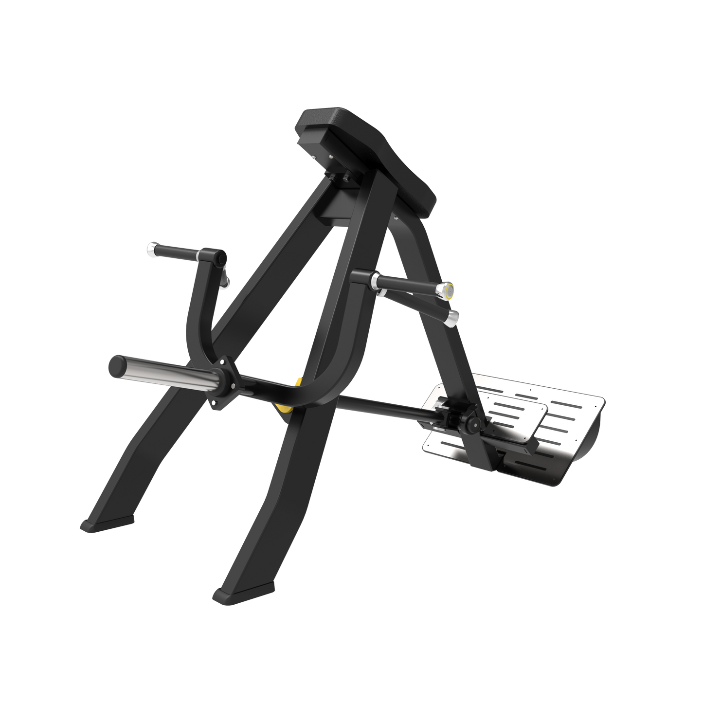 The BefitNow Canada AR61 Incline Level Row is a black and silver gym machine with dual handles, padded chest support, and a footplate, ideal for upper and mid-back workouts. Shown against a plain white background.