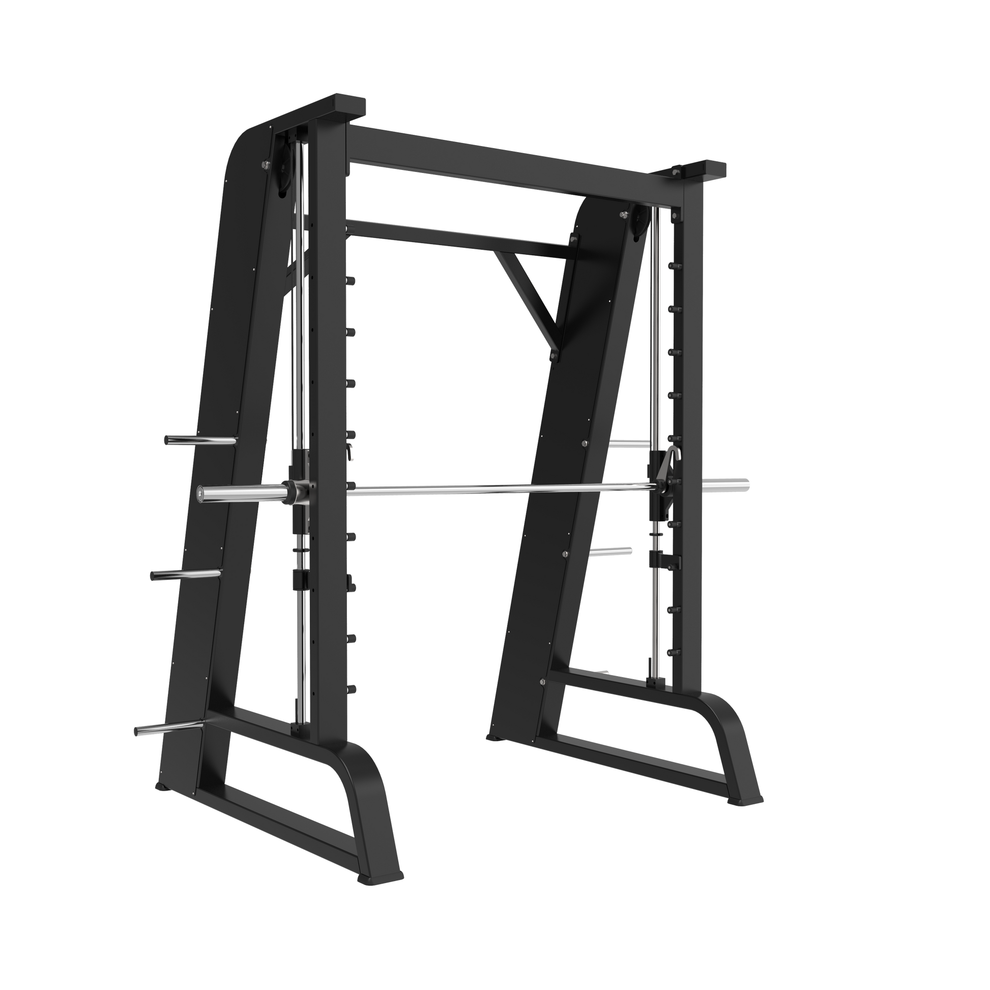 The BefitNow Canada AR63 Smith Machine, in black with a silver barbell and weight plate holders, measures 57"x87"x87" and weighs 626lbs, designed for strength training and weightlifting on a plain white background.
