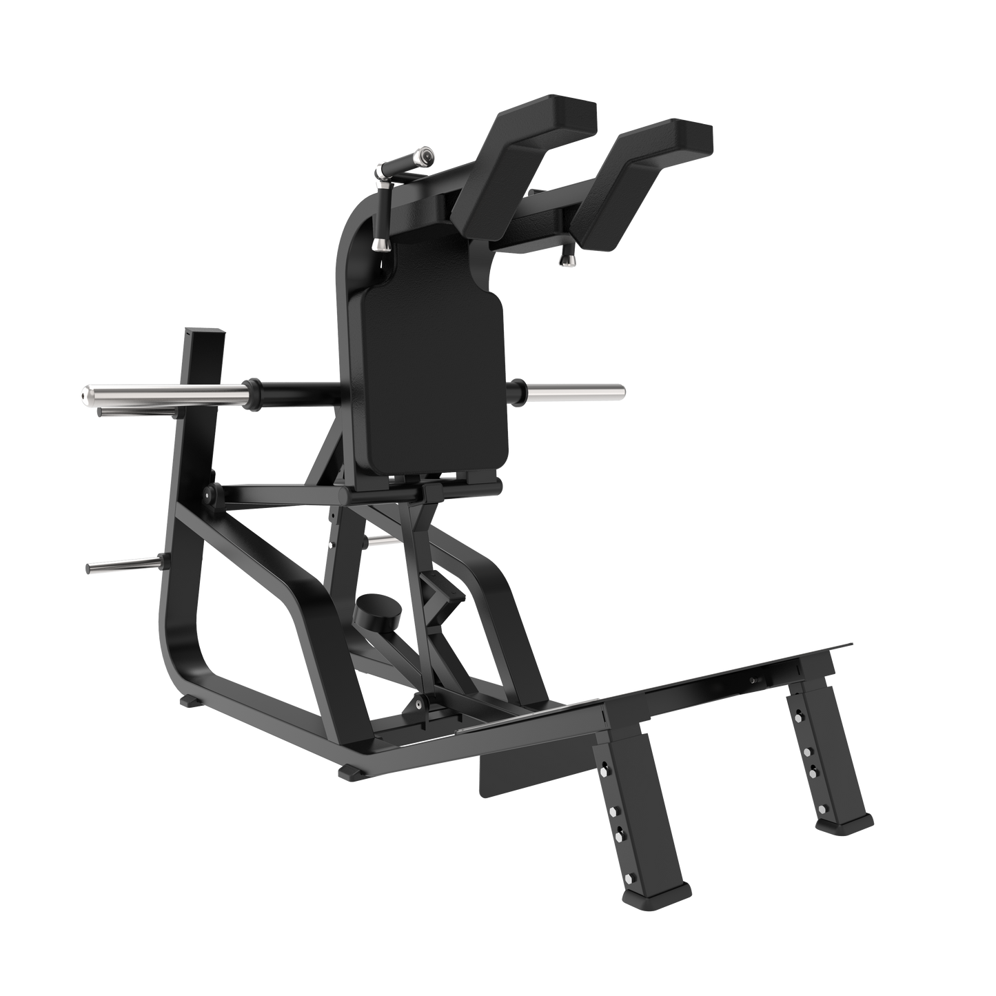 The BefitNow Canada AR65 Super Squat is a black, heavy-duty leg machine with angled padded back support, foot platform, handles, and steel weight bars on each side. Dimensions: 78"x65"x57". Weight: 626 lbs.