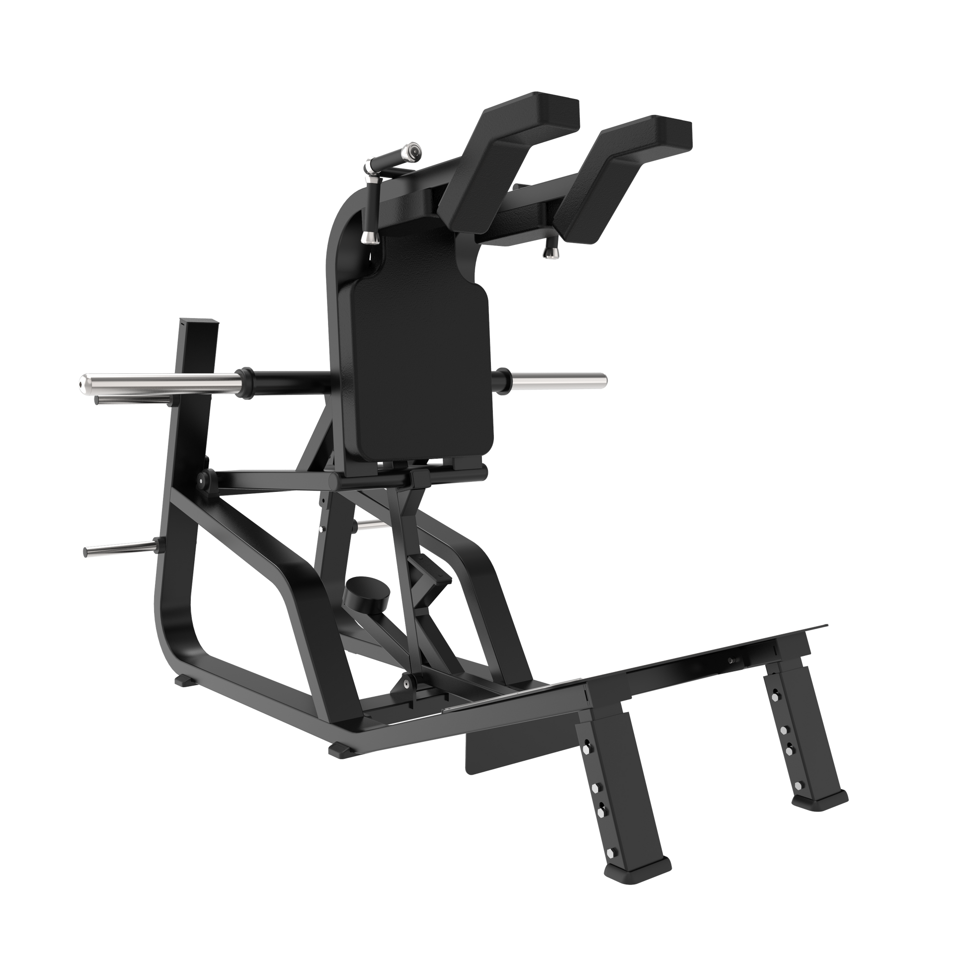 The BefitNow Canada AR65 Super Squat is a black, heavy-duty leg machine with angled padded back support, foot platform, handles, and steel weight bars on each side. Dimensions: 78"x65"x57". Weight: 626 lbs.