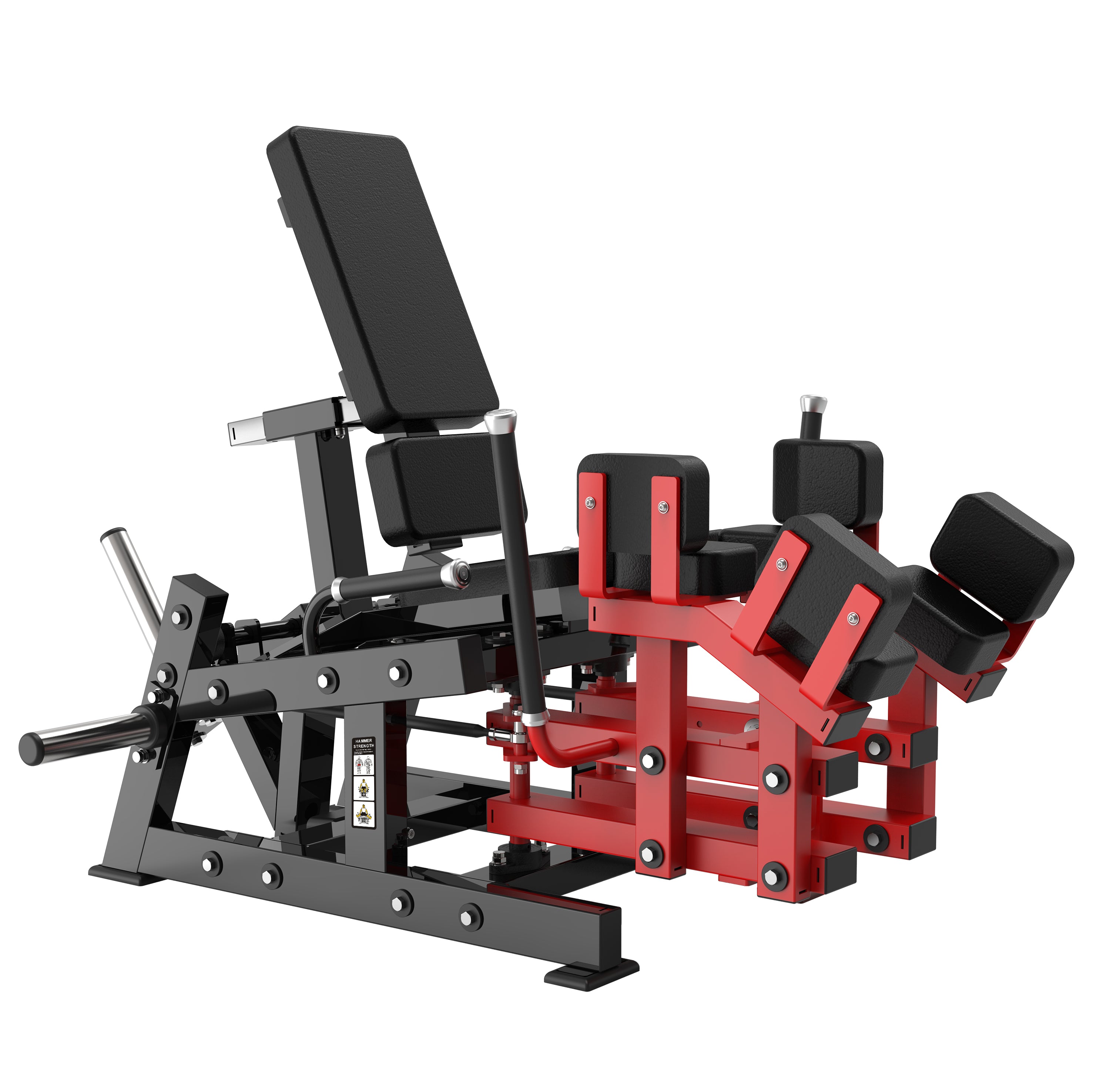 The BefitNow Canada Abductor is a black and red gym machine with padded seats and backrests, designed for leg curls and extensions. Shown on a white background, it highlights sturdy construction and practical dimensions.