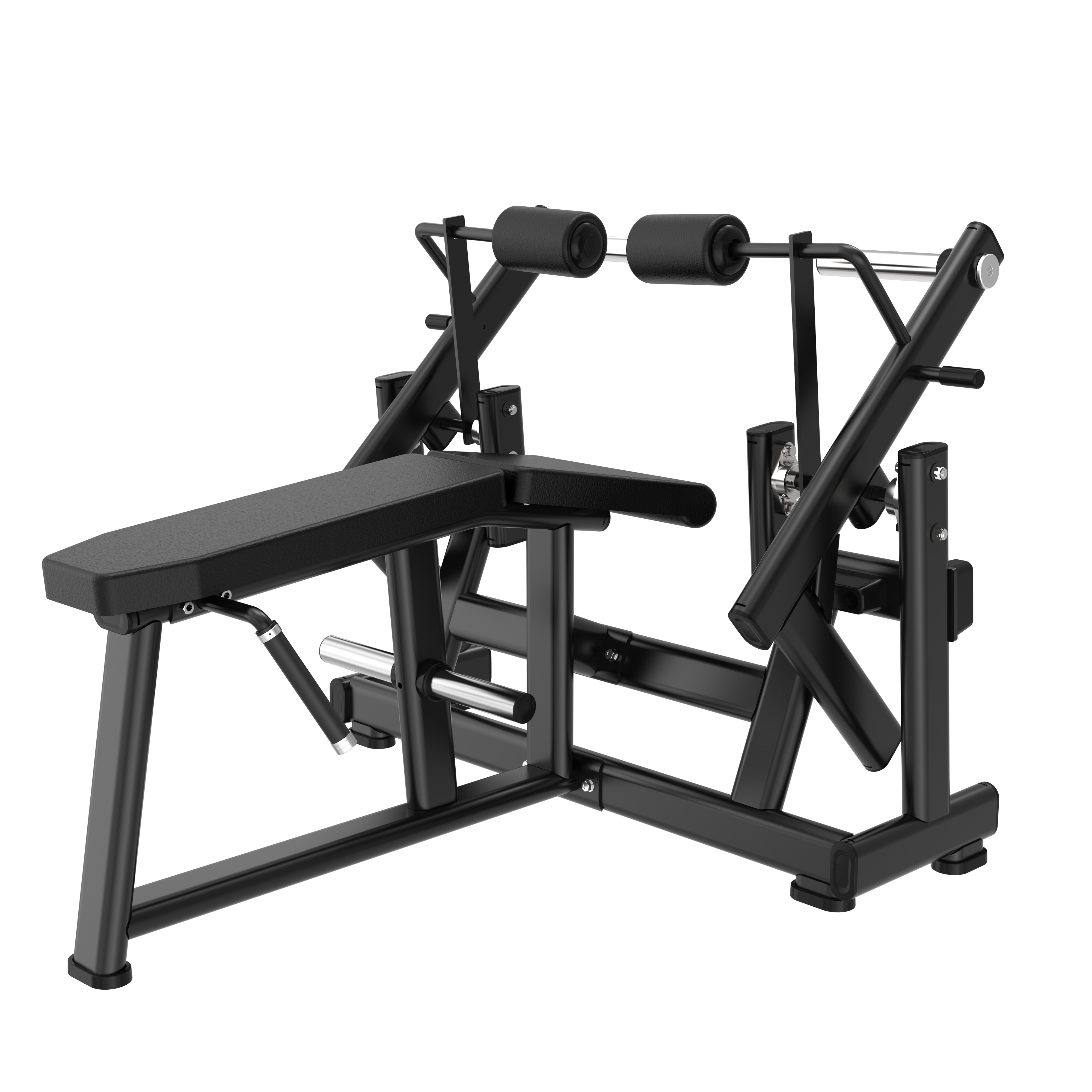 The BefitNow Canada Horizontal Leg Curl is a sturdy 238lb black bench with padded support, lever arm, and handles for leg curl exercises. Its metal frame measures 63"x53"x40" and features cushioned rollers for comfort.