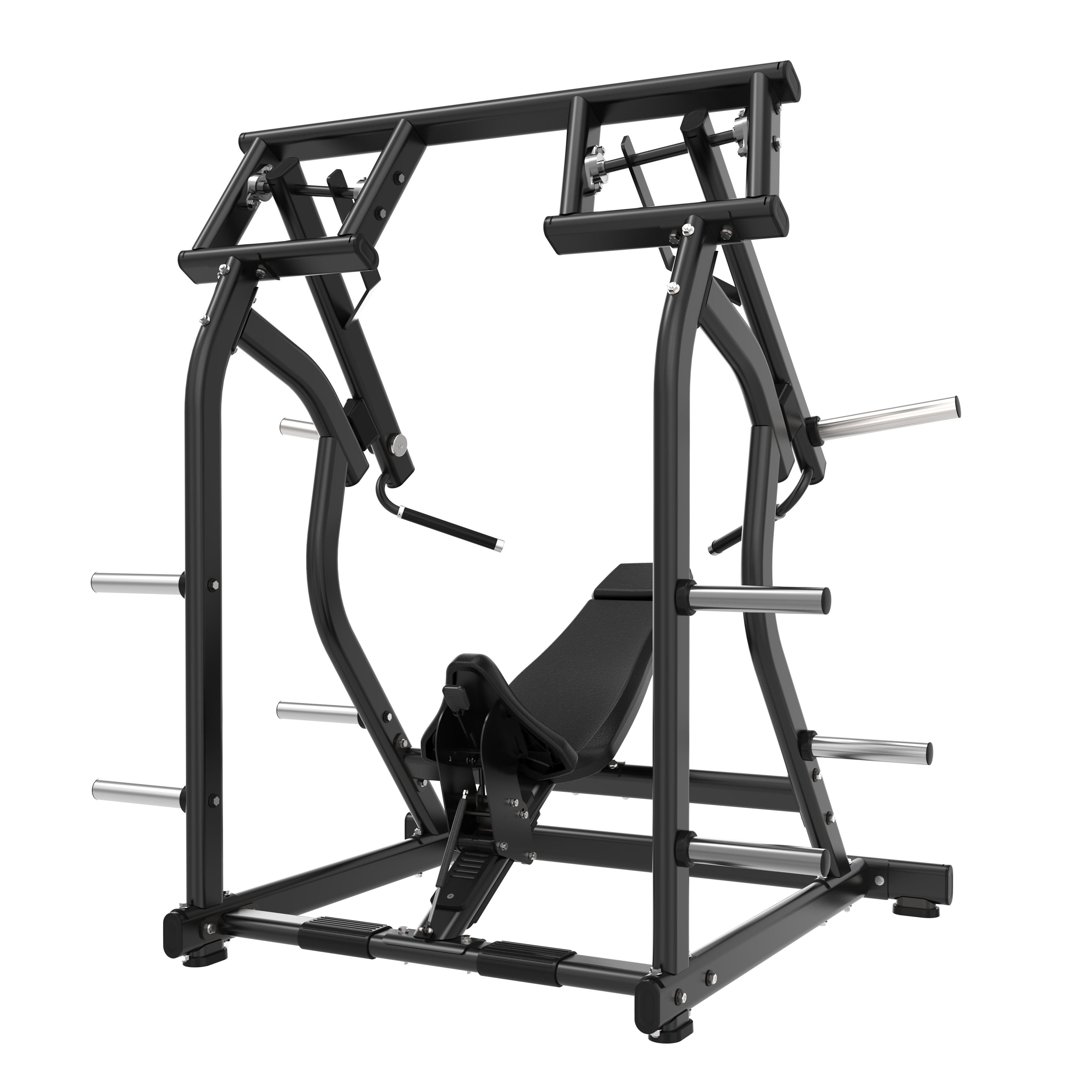 The BefitNow Canada Shoulder Press is a black machine with a padded bench, multiple grip handles, weight plate holders, and measures 73"x57"x75", weighing 331 lbs.