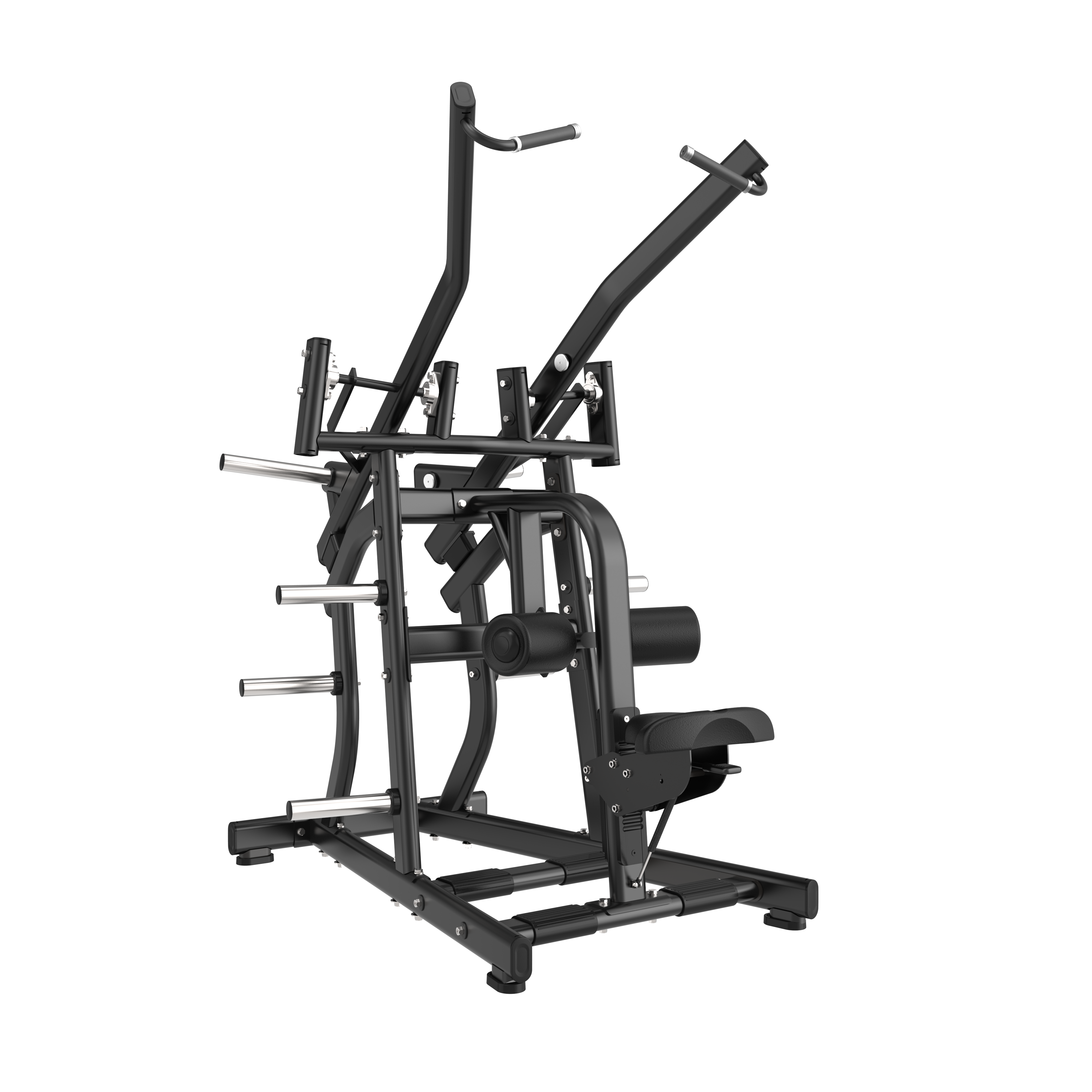The BefitNow Canada Wide PullDown is a black, multi-functional strength machine with padded seat and handles for lat pulldowns and rows. Sized 68"x49"x81" and weighing 324 lbs, it features weight plate holders and a sturdy metal frame.