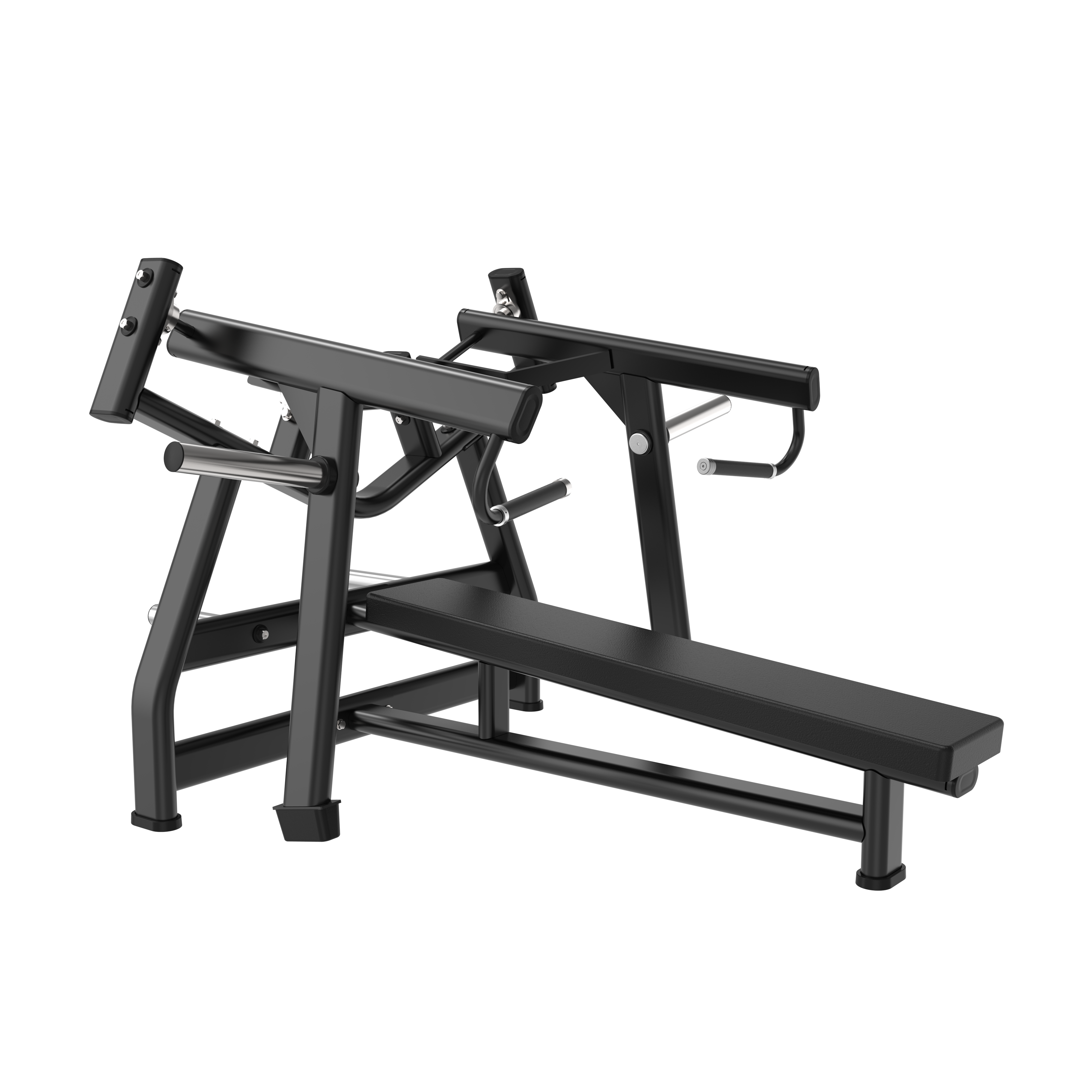 The BefitNow Canada Laydown Chest Press is a black, angled weight bench with padded seat, handles, and plate racks for chest workouts. Measures 70"x70"x43" and weighs 216 lbs—ideal for gym use.