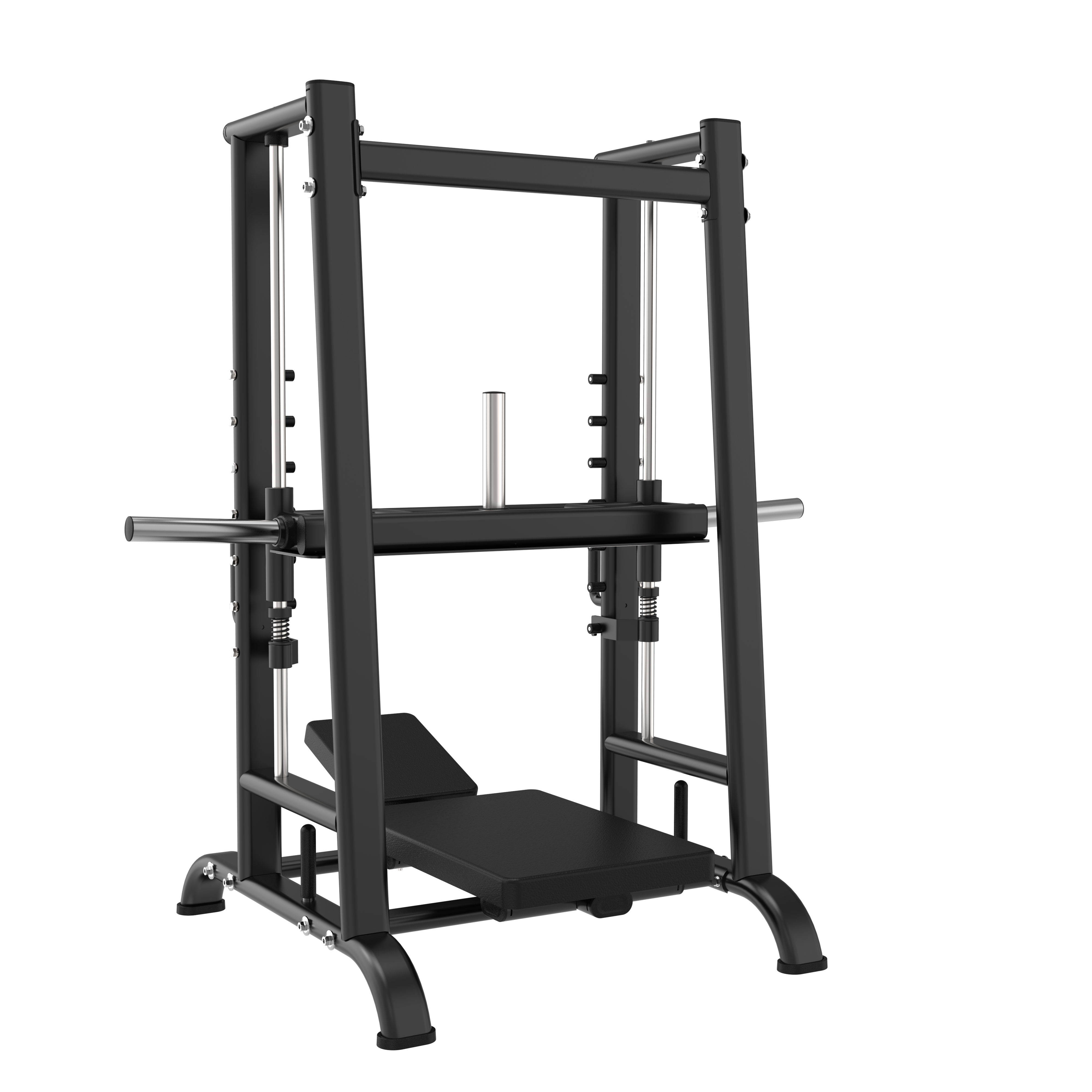 The BefitNow Canada 90 Degree Leg Press features a sturdy black frame, built-in adjustable bench, and weight storage pegs, ideal for lower body training. Pair with a Smith machine for added versatility in your weightlifting routine.