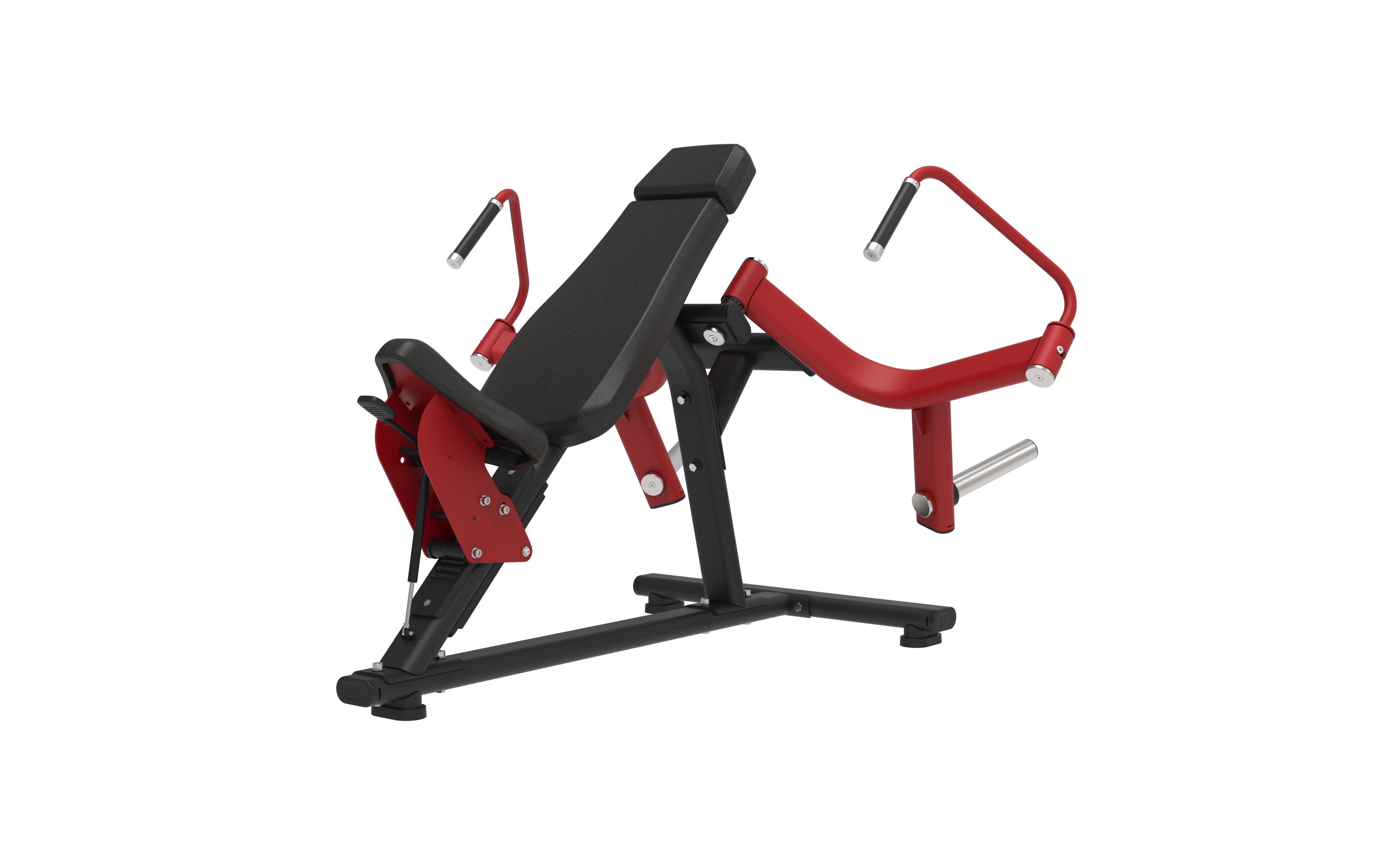 The BefitNow Canada Incline PecFly is a red and black incline chest press machine with padded seat, backrest, handles, adjustable weights, and a compact design for effective upper body strength training and easy gym placement.