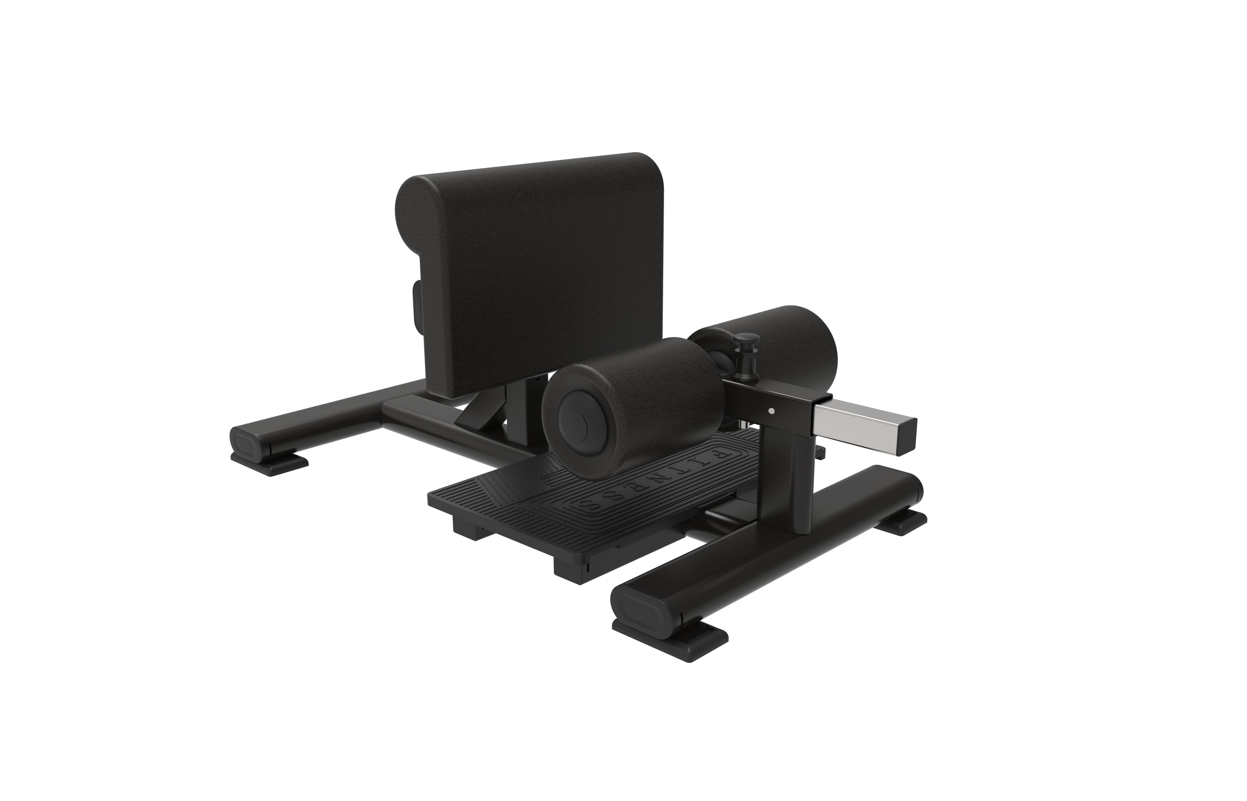 The BefitNow Canada Abdominal machine is a black sissy squat trainer with padded calf and foot supports, backrest, and sturdy flat base for lower-body workouts. Compact and solidly built, it ensures stability against a white background.