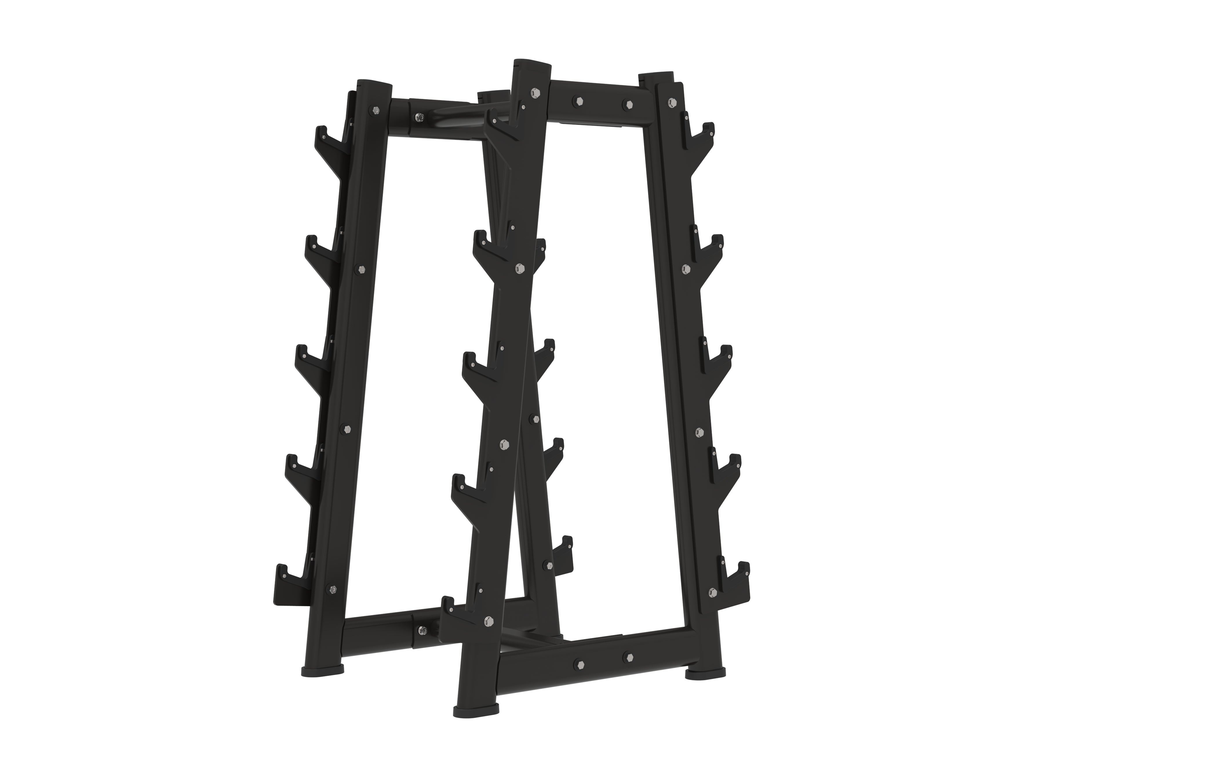The BefitNow Canada Barbell Rack is a sturdy, black metal rack with angled, multi-tier shelves for barbells, shown on a white background to highlight its practical design and durable construction.
