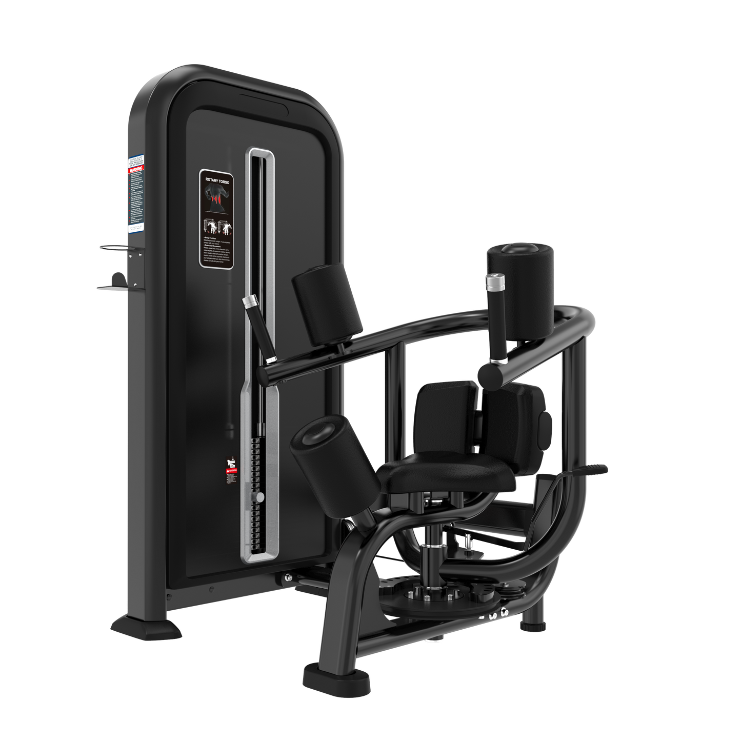 The BefitNow Canada Rotary Torso is a black and silver seated gym machine with padded seats, adjustable weights, a weight stack, and levers for resistance training. Dimensions provided ensure it fits perfectly in your workout space.