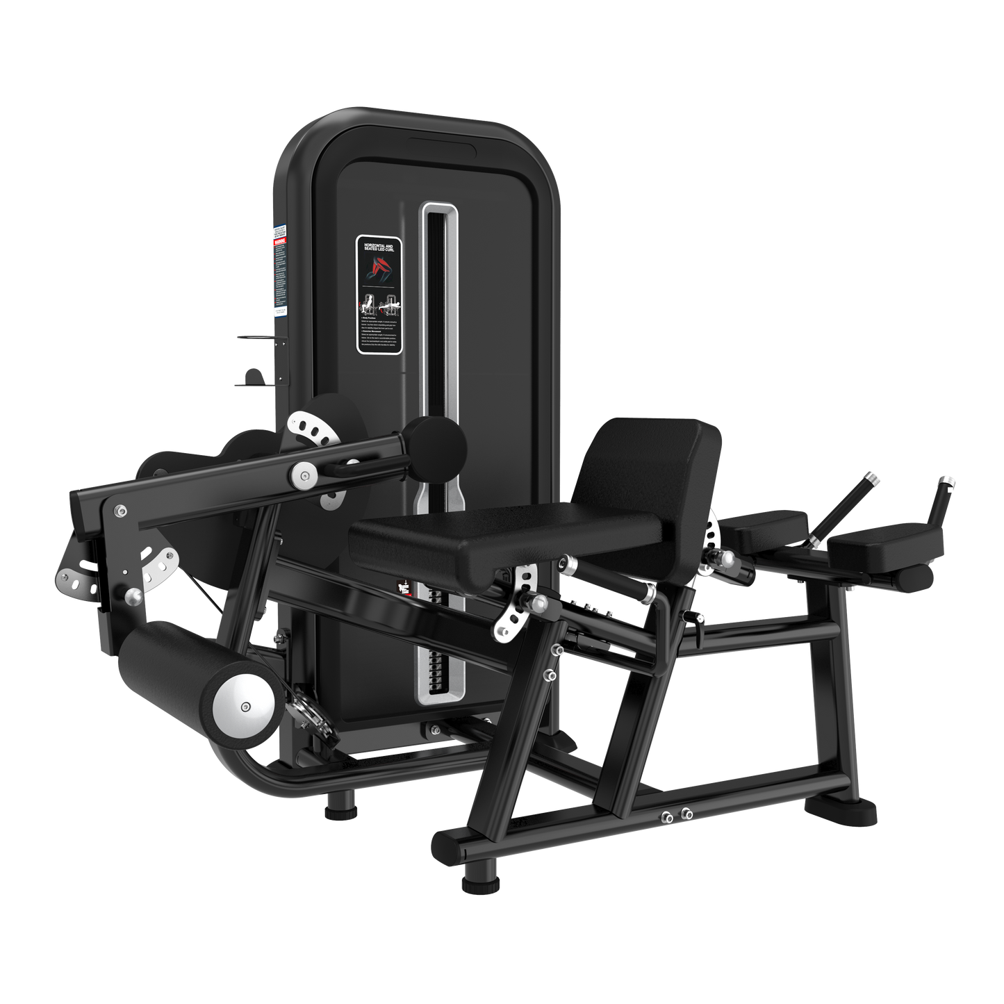 The PRONE LEG CURL/LEG EXTENSION by BefitNow Canada is a black leg exercise machine with a padded seat and backrest, adjustable levers, footrests for leg extensions and curls, and a weight stack for customizable resistance.