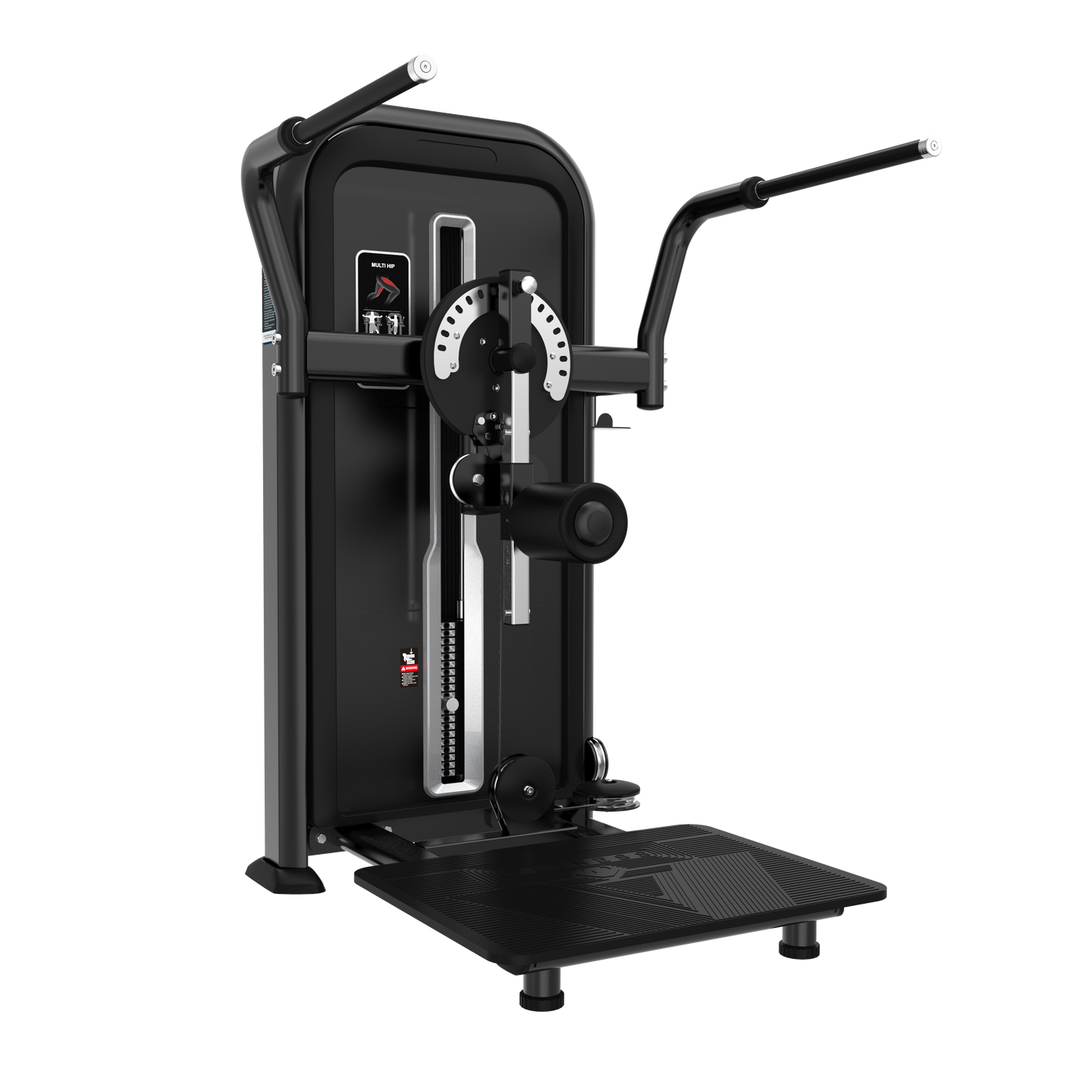 The BefitNow Canada Multi Hip is a compact black fitness machine with adjustable arms, a large foot platform, and visible weight stack adjustment, offering customizable resistance for effective strength training.