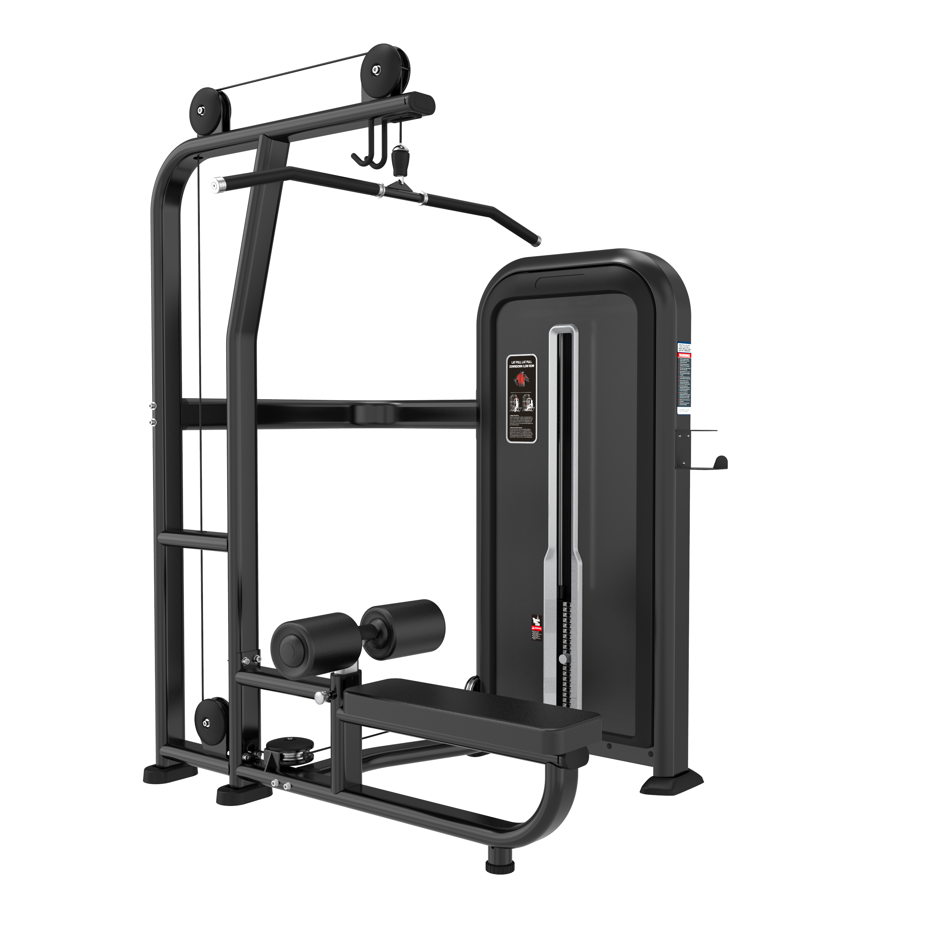 The BefitNow Canada Lat Pulldown is a black weight machine (62x65x81) featuring a padded bench, footrests, handlebar, 220lb weight stack, and pulleys—ideal for strength training in the gym.