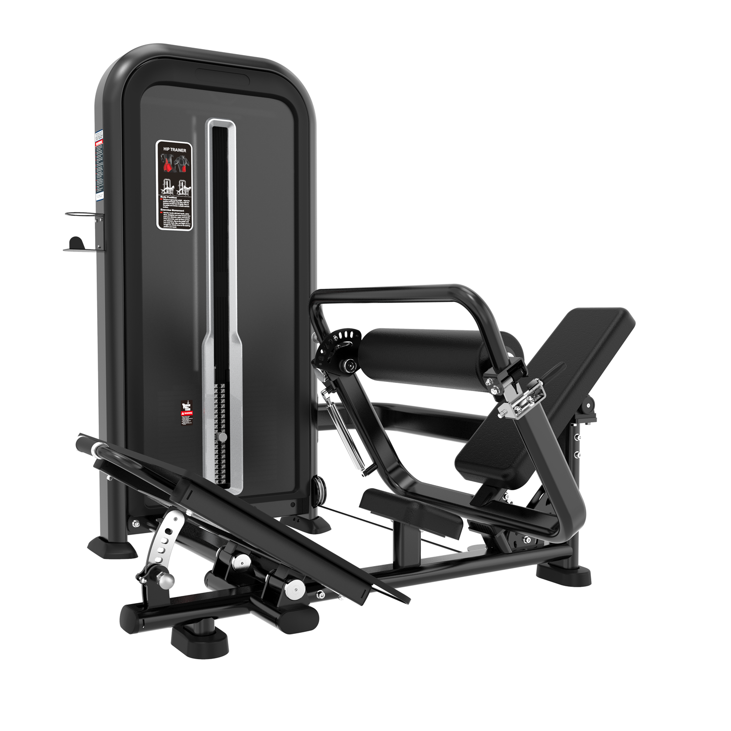 The BefitNow Canada Hip Glute is a black, commercial-grade weight machine with a padded seat, angled footplate, and weight stack—ideal for gym use to strengthen leg muscles.