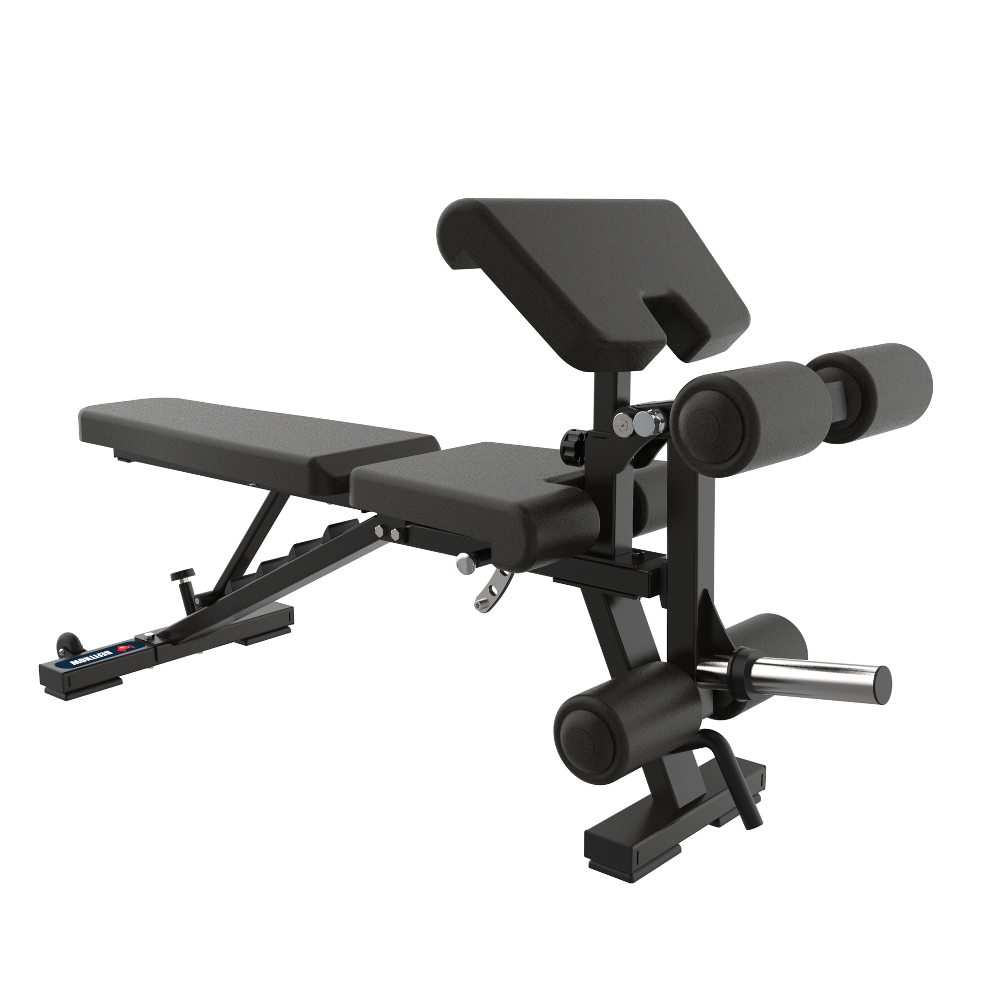 The BefitNow Canada Multi Function Leg Extension Bench is perfect for home gyms, featuring a foldable metal frame, durable design, and black cushioned supports with a heavy-duty leg extension attachment for strength training.
