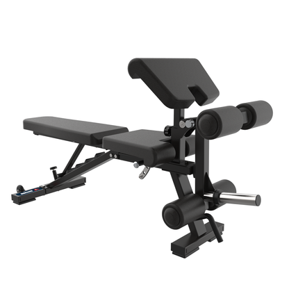 The BefitNow Canada Multi Function Leg Extension Bench is perfect for home gyms, featuring a foldable metal frame, durable design, and black cushioned supports with a heavy-duty leg extension attachment for strength training.