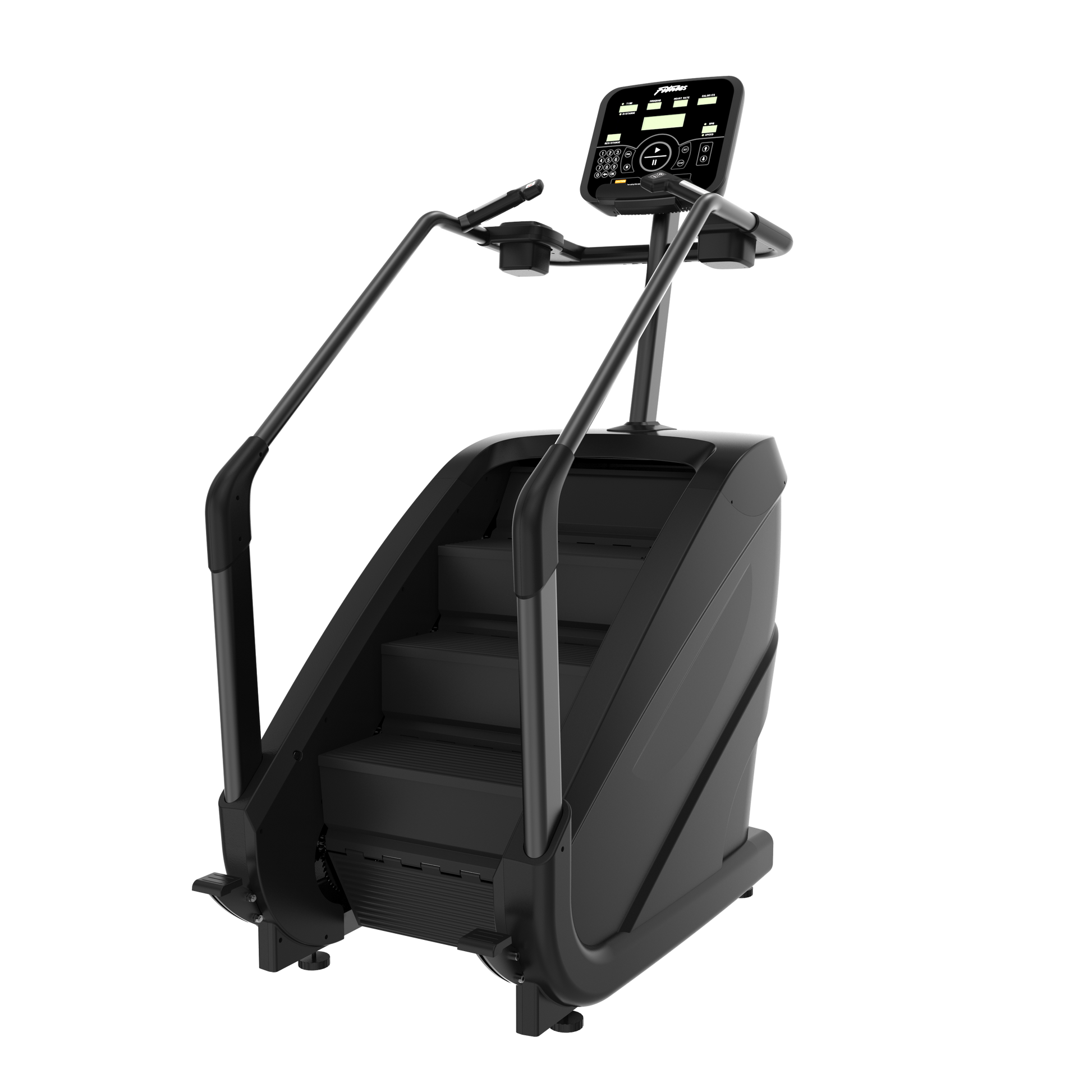 The BefitNow Canada Stair Climber 3000 - The Peak Punisher is a commercial-grade indoor cardio machine with four visible steps, sturdy side handles, and a digital screen to track progress, offering joint-safe climbing workouts.