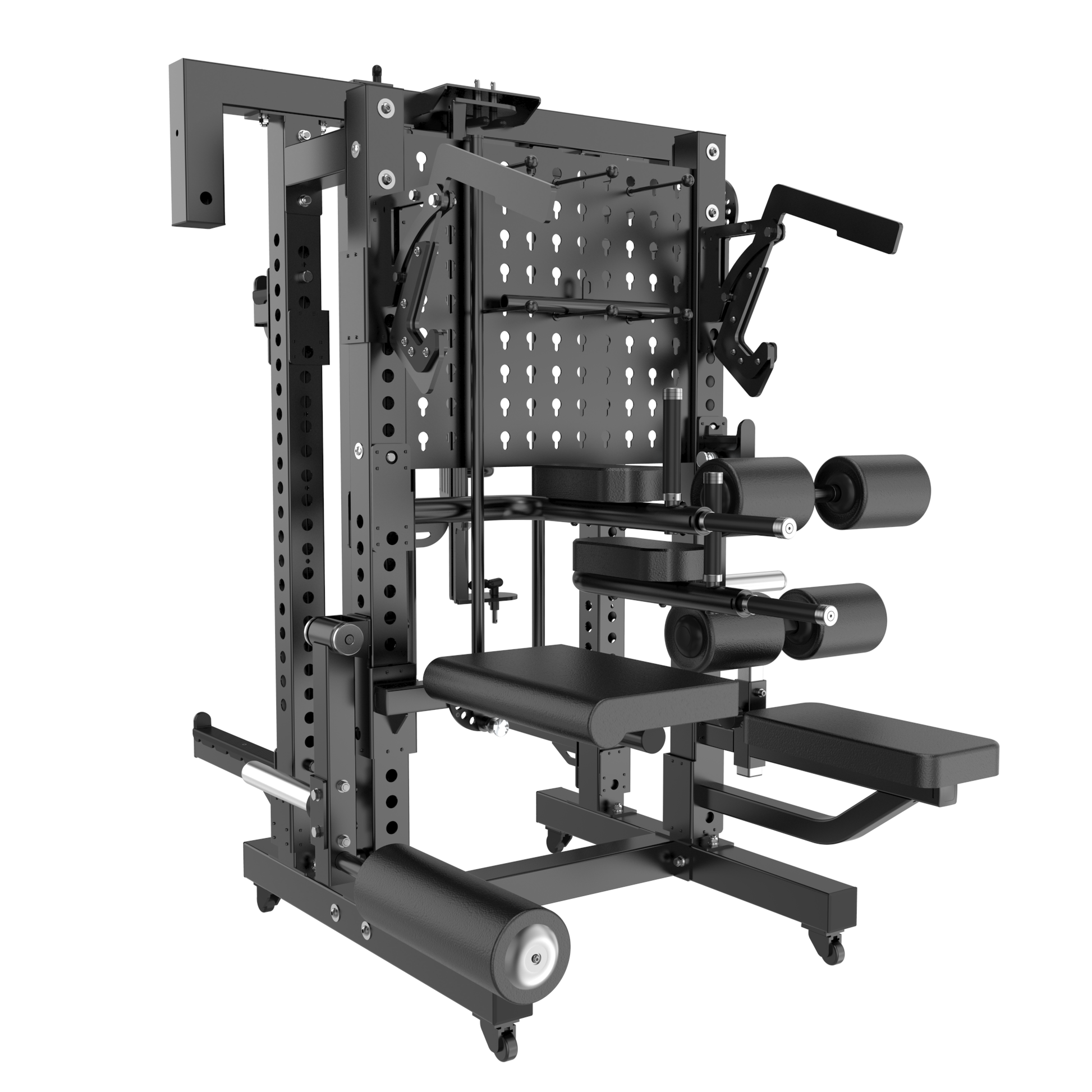 The Kahuna Storage Rack by BefitNow Canada is a multifunctional home gym machine with a smart mobile rack for organization. It features pull-up bar and cable pulley attachments, a robust metallic frame, adjustable components, and padded seating for versatile strength training.