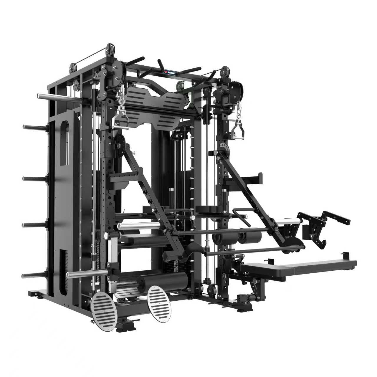 The Professor by BefitNow Canada is an all-in-one trainer with a pull-up bar, cables, weight plates, adjustable arms, and a bench—ideal home gym equipment for strength training and full-body workouts.