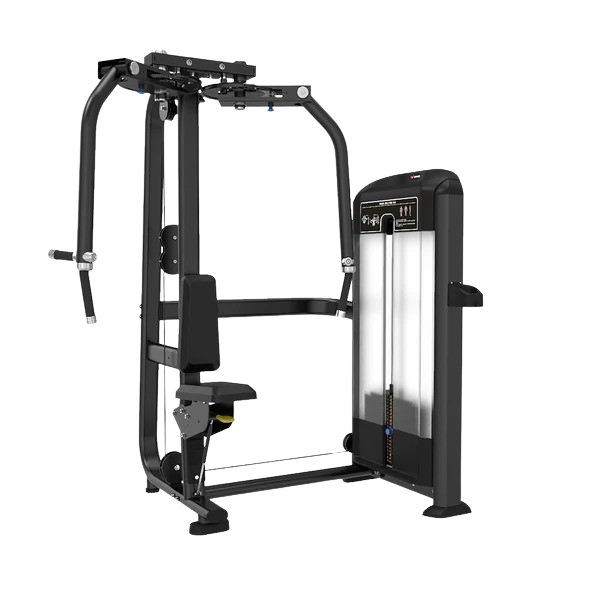 BefitNow Canadas Pec Fly machine, in black and gray, enhances the gym with its compact design. It features padded seats, adjustable weight stacks, and dual handlebars for effective upper body workouts.